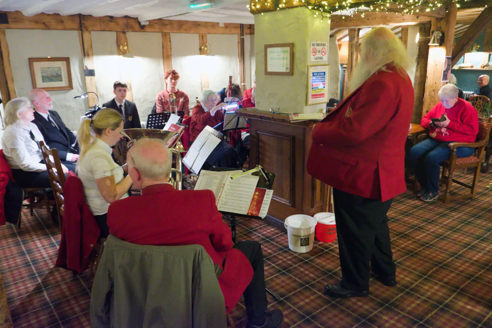 Adrian chats to the band, from Pub Nights with the GSB, Mellis and Cotton, Suffolk - 17th December 2025