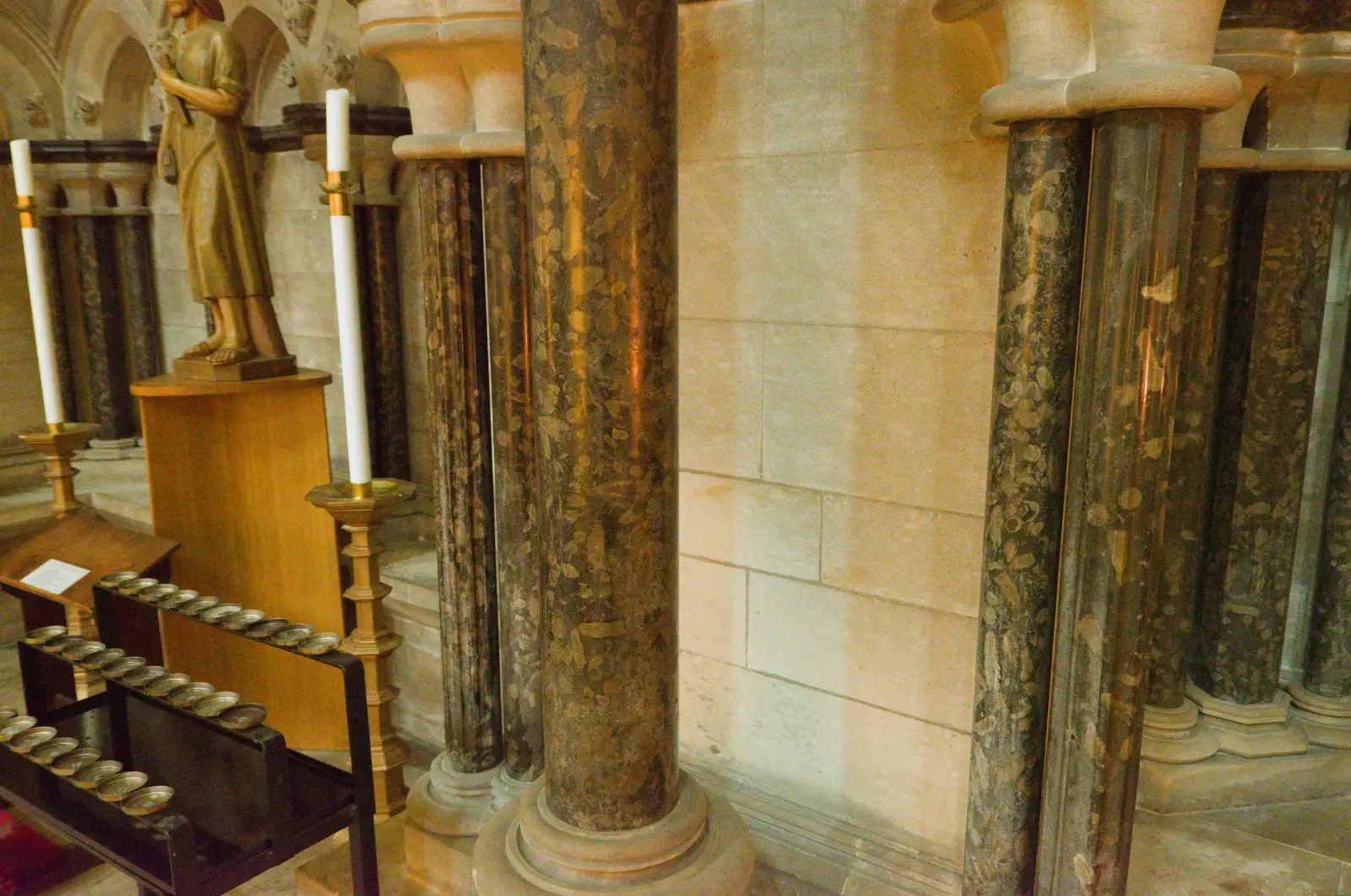 Frosterley Marble columns with fossilised crinoids, from A Visit to St. John the Baptist Cathedral, Unthank Road, Norwich - 18th December 2025