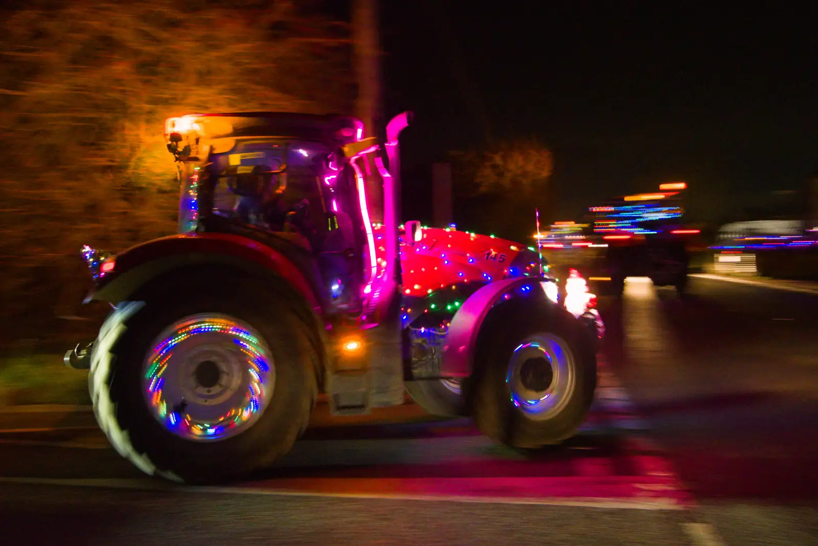 Another illuminated tractor, from A Christmas Quiz and a Tractor Run, Brome, Suffolk - 20th December 2025