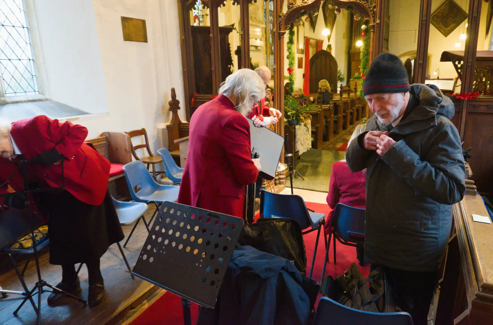 The band arrives in the church, from Norwich Shopping and the GSB at Thornham Magna, Suffolk - 23rd December 2025