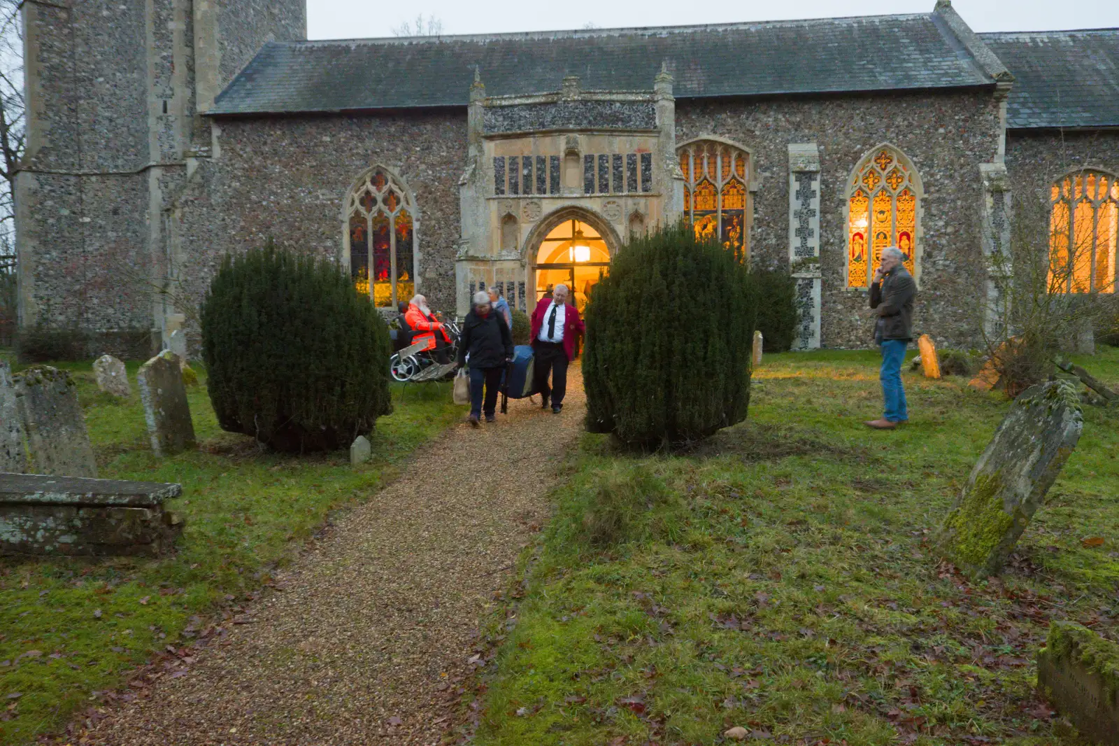 Julian with his bass whilst Adrian's in his scooter, from Norwich Shopping and the GSB at Thornham Magna, Suffolk - 23rd December 2025