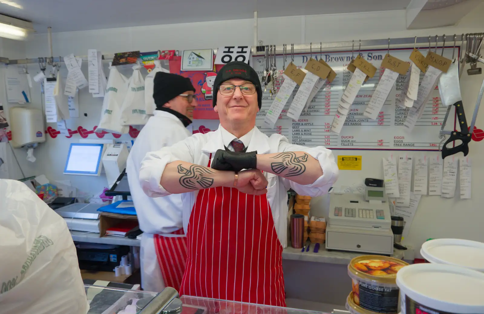 Richard's got some funky new tattoos, from Norwich Shopping and the GSB at Thornham Magna, Suffolk - 23rd December 2025