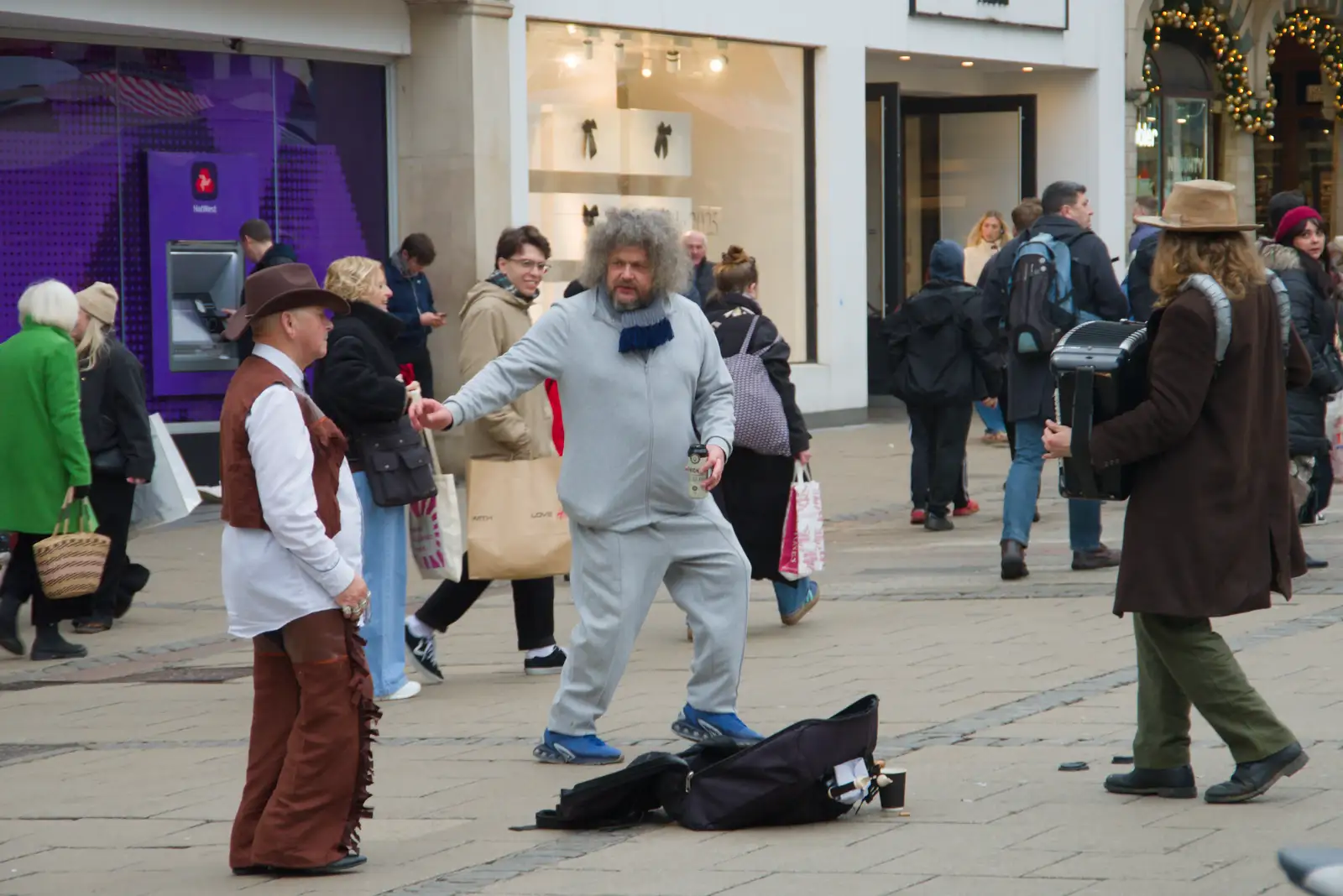 Daytime drinkers dance to the Foreign Locals guy, from Norwich Shopping and the GSB at Thornham Magna, Suffolk - 23rd December 2025