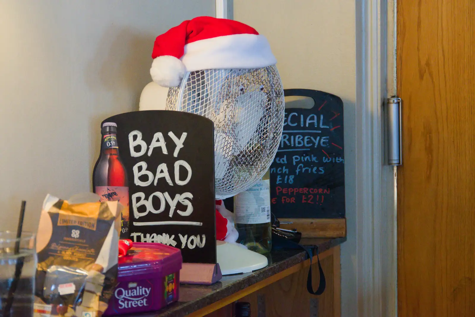 A fan has googly eyes and a Santa hat, from Boxing Day in Southwold, Suffolk - 26th December 2025