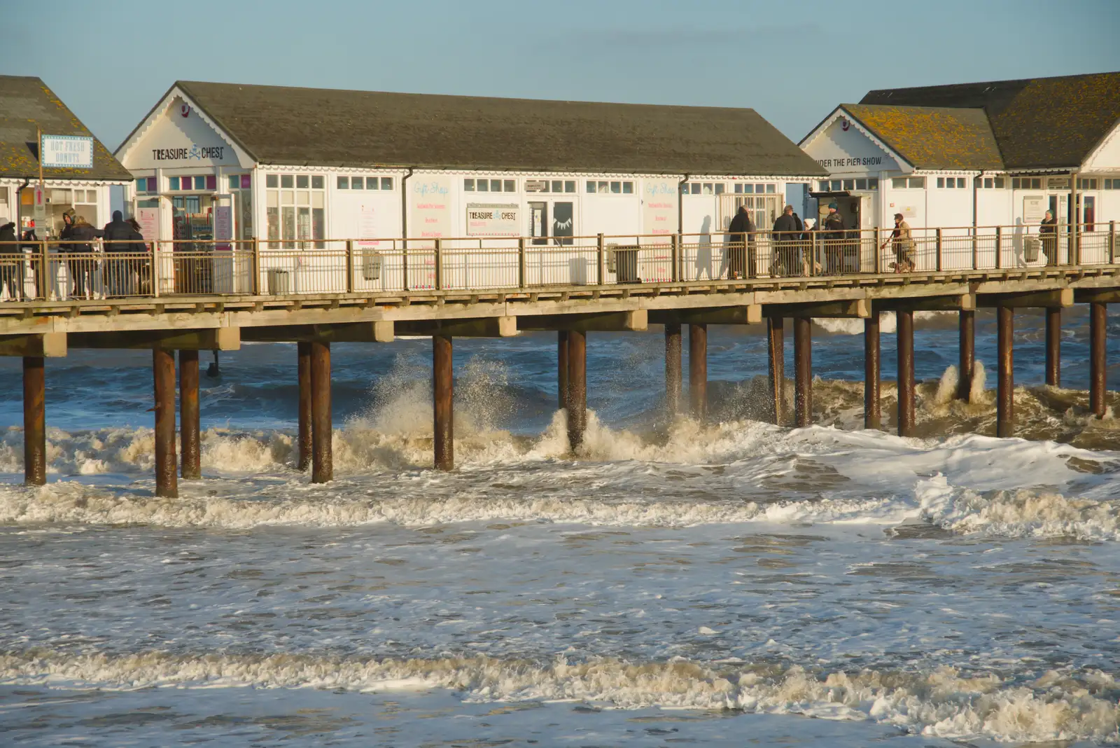 The waves are quite lively under the pier, from Boxing Day in Southwold, Suffolk - 26th December 2025