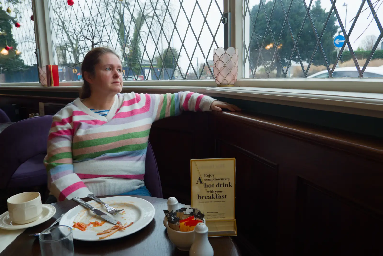 Isobel looks out of the window after breakfast, from A Night at the Orwell Hotel, Felixstowe, Suffolk - 28th December 2025