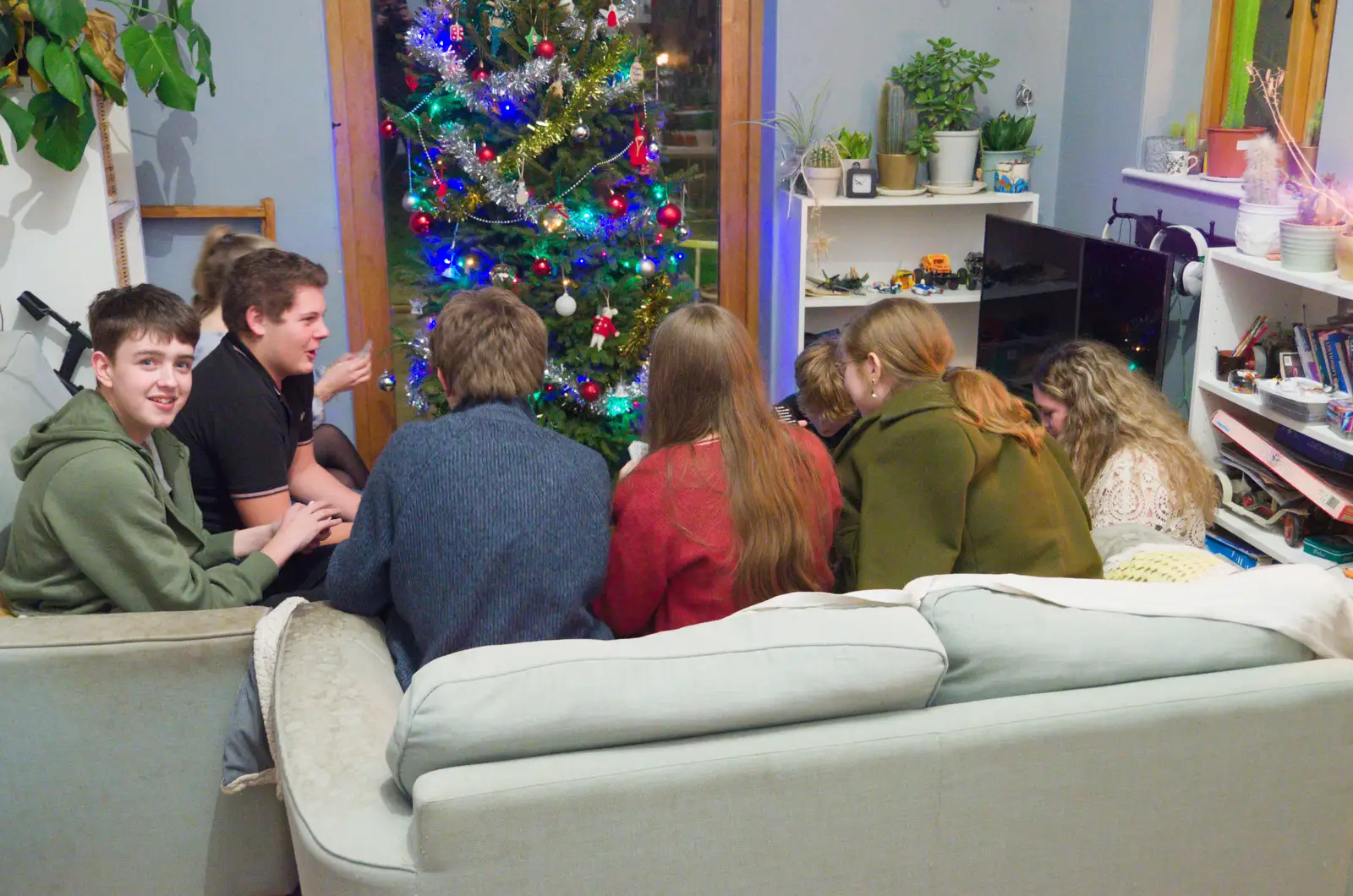 Fred and his teenage posse in the back room, from Dove Players and New Year's Eve, Brome - 31st December 2025