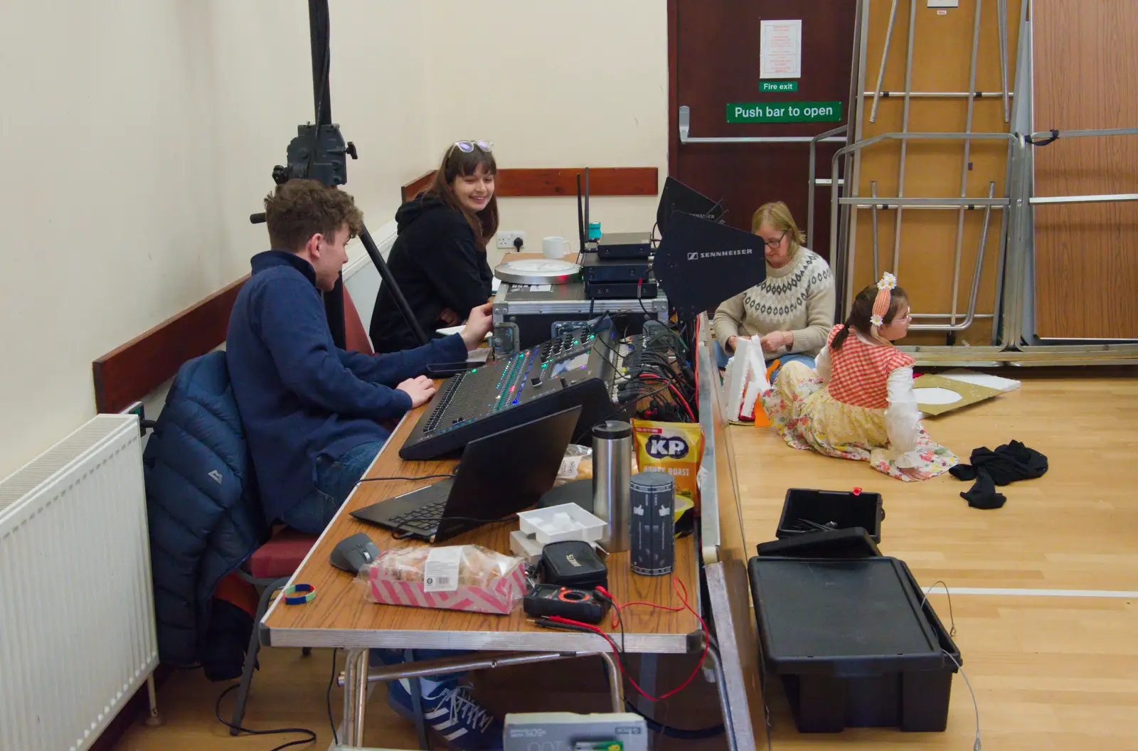 Harrison and the tech team, from Dove Players and New Year's Eve, Brome - 31st December 2025