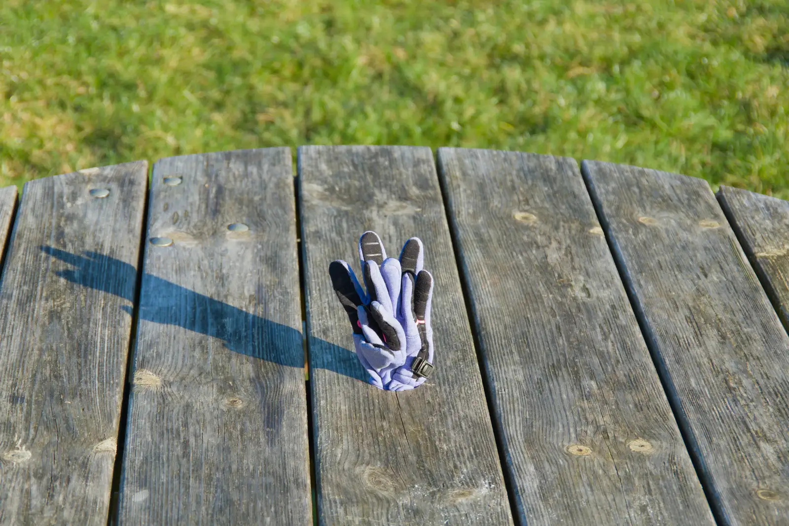 Lost gloves have been stuck into a bench, from Shadow the Snow Leopard at Ickworth House, Horringer - 4th January 2026