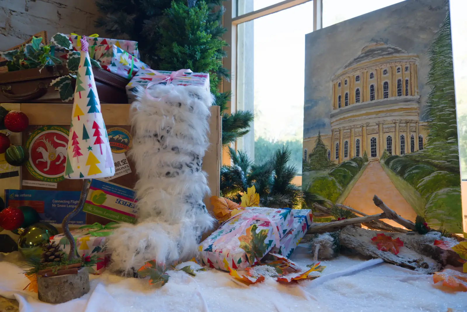 A snow leopard's tail hangs out of a travel case, from Shadow the Snow Leopard at Ickworth House, Horringer - 4th January 2026