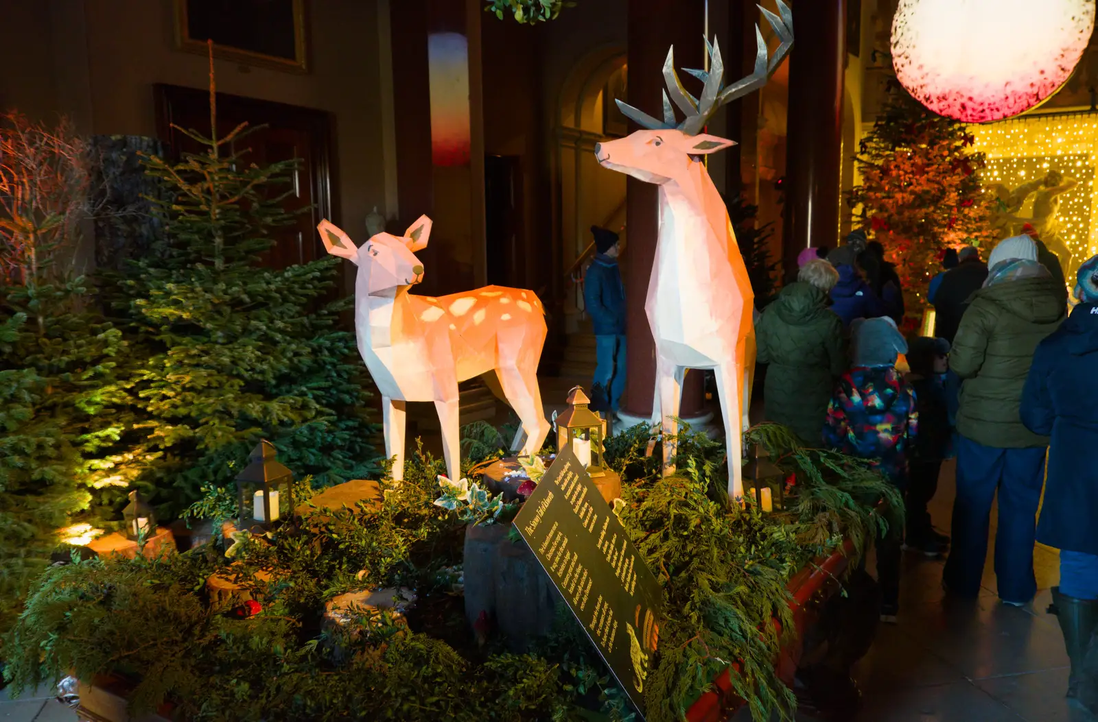 Deer and Christmas trees in the house lobby, from Shadow the Snow Leopard at Ickworth House, Horringer - 4th January 2026