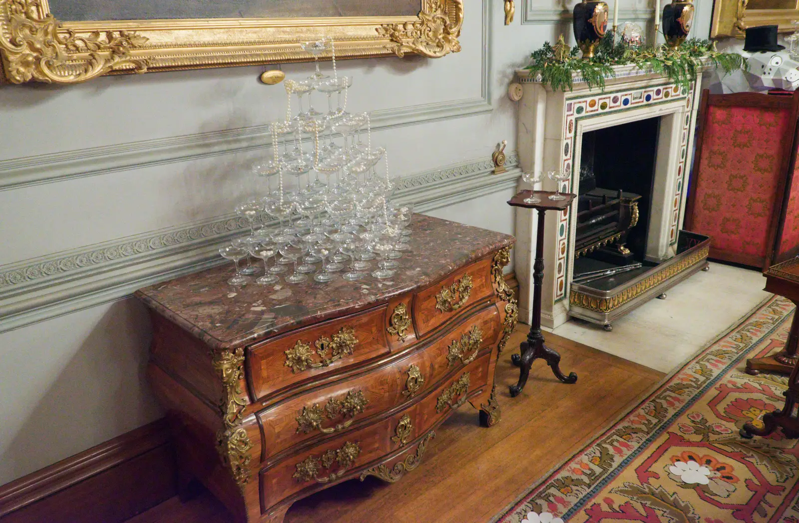 There's a pyramid of champagne glasses, from Shadow the Snow Leopard at Ickworth House, Horringer - 4th January 2026