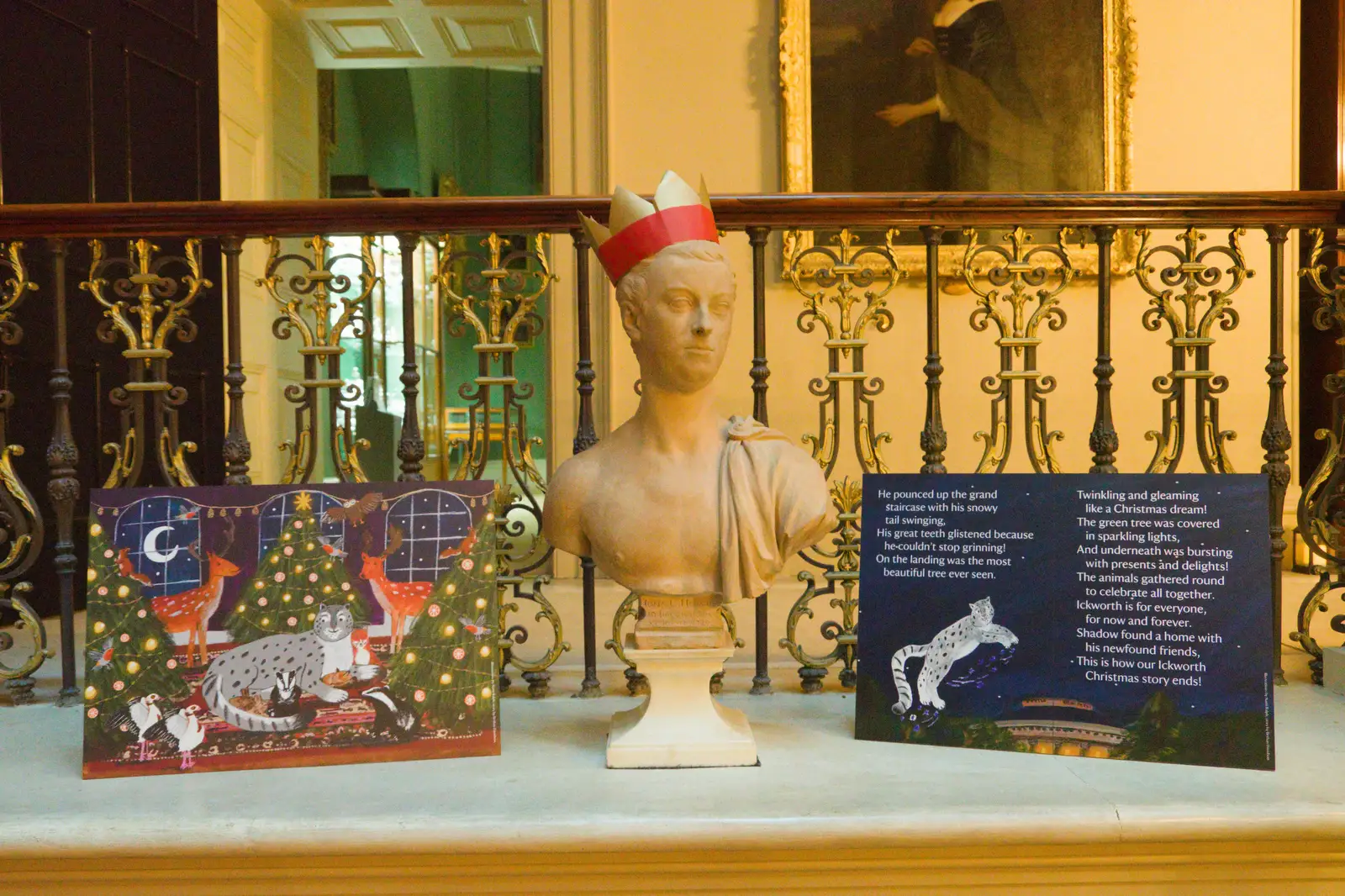 Statue head dude has got a party hat on, from Shadow the Snow Leopard at Ickworth House, Horringer - 4th January 2026