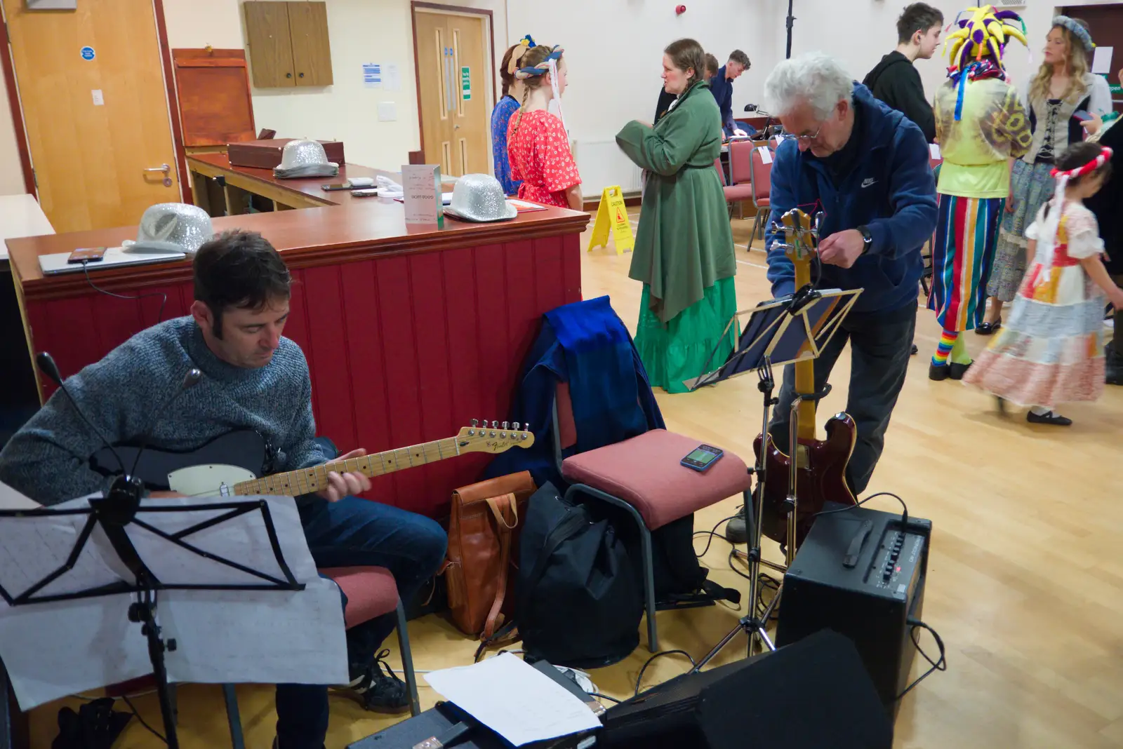 Joe and George tune up on opening night, from Dove Players' Pantomime, and Lunch in the Lion, Debenham - 11th January 2026