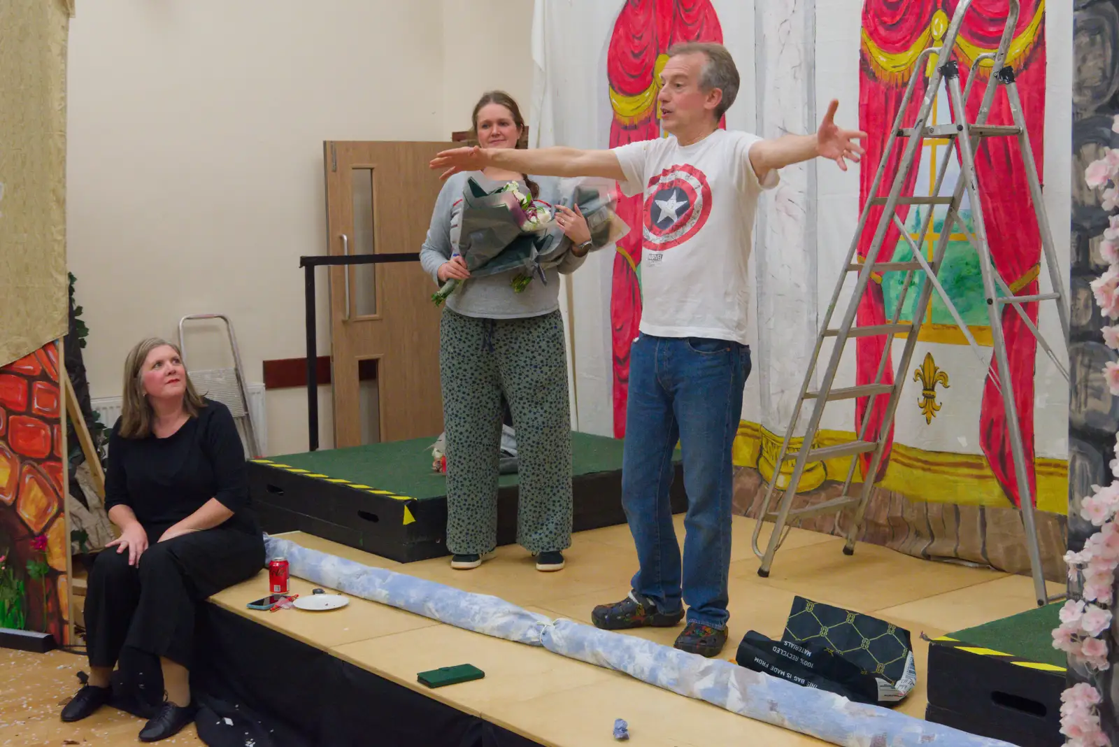 Isobel helps out with Dave's awards presentation, from Dove Players' Pantomime, and Lunch in the Lion, Debenham - 11th January 2026