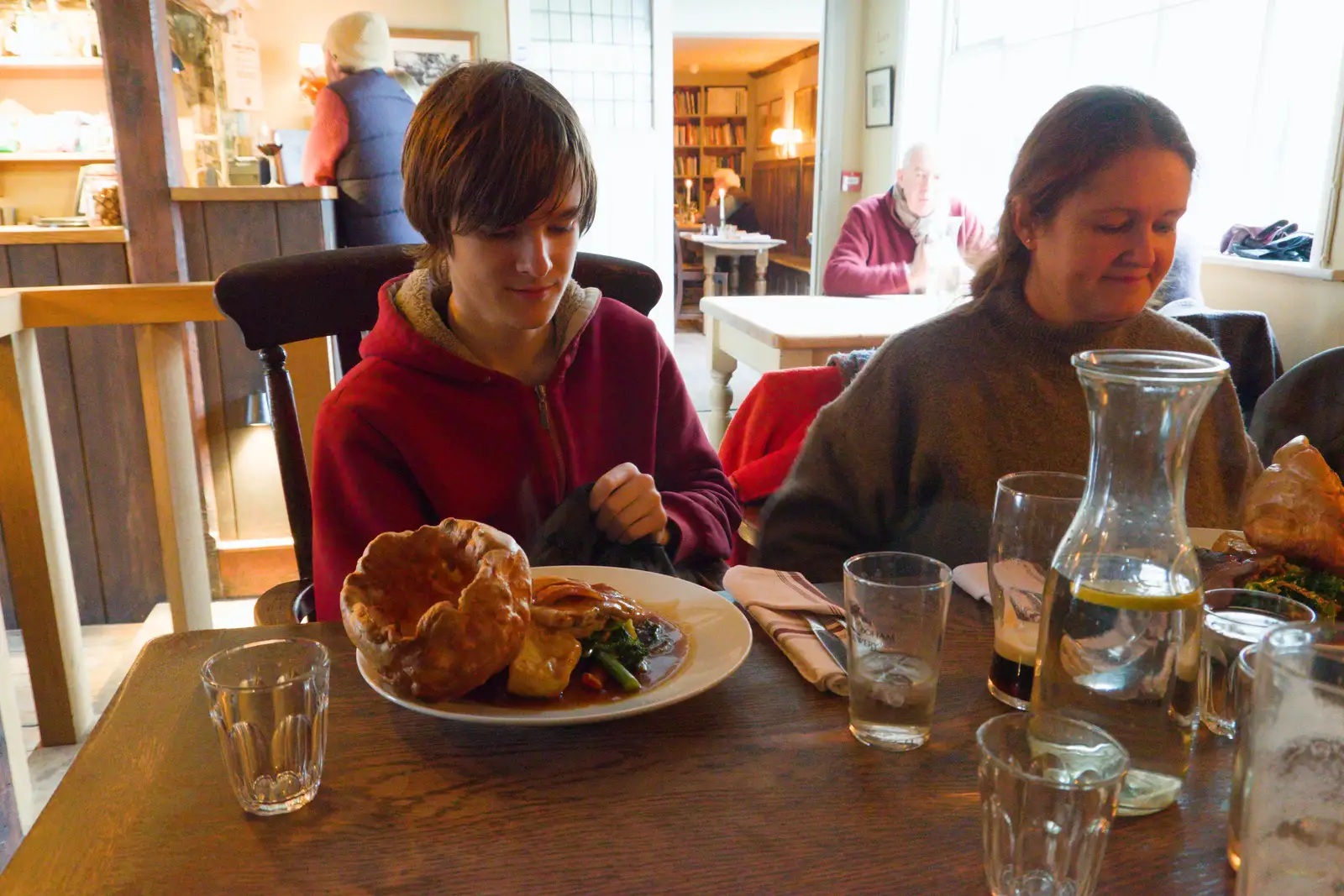 Harry's got a ginormous Yorkshire pudding, from Dove Players' Pantomime, and Lunch in the Lion, Debenham - 11th January 2026