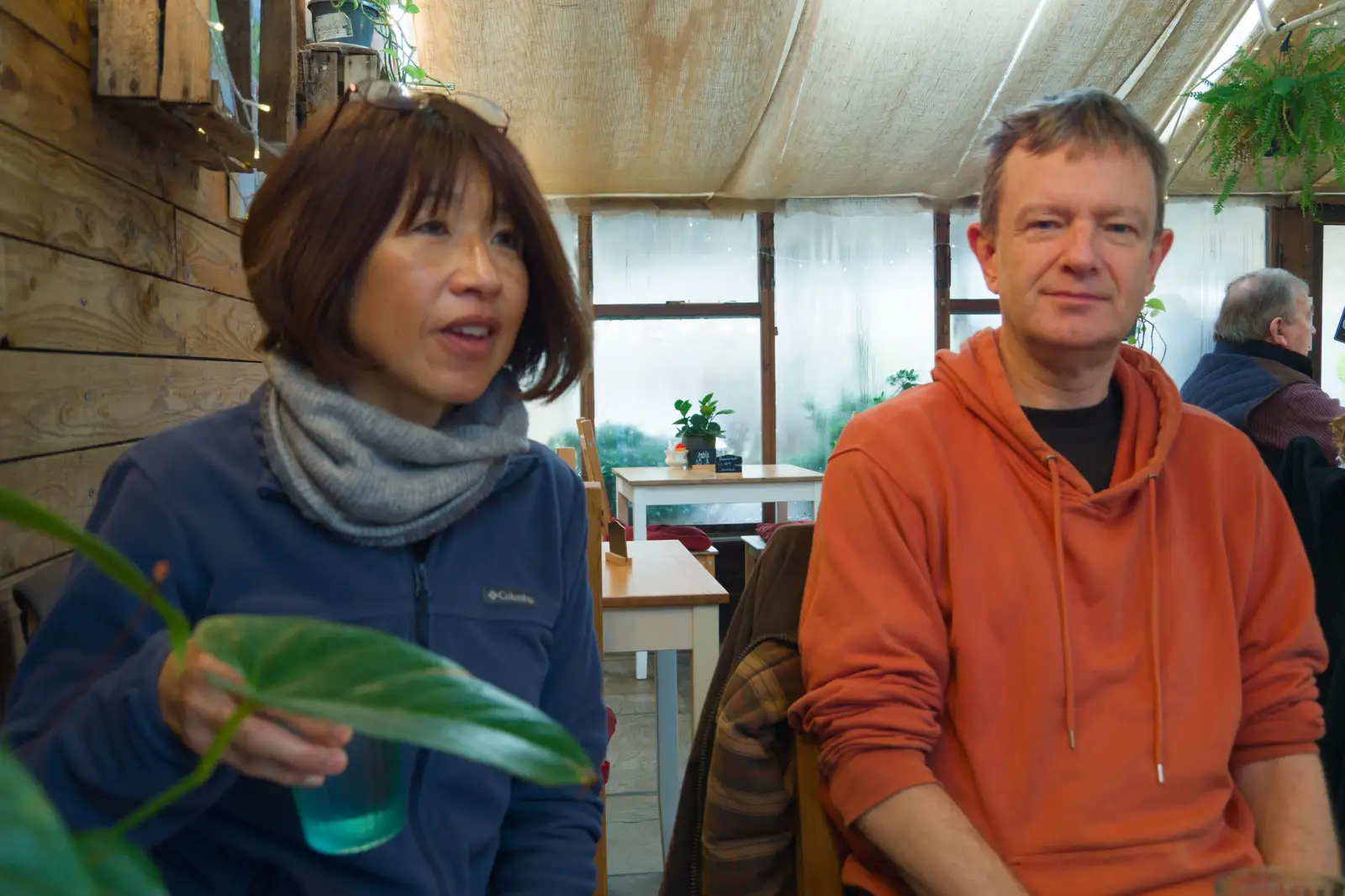 Jane and Nosher in the café, from New Milton and a Return to Lymington, Hampshire - 17th January 2026