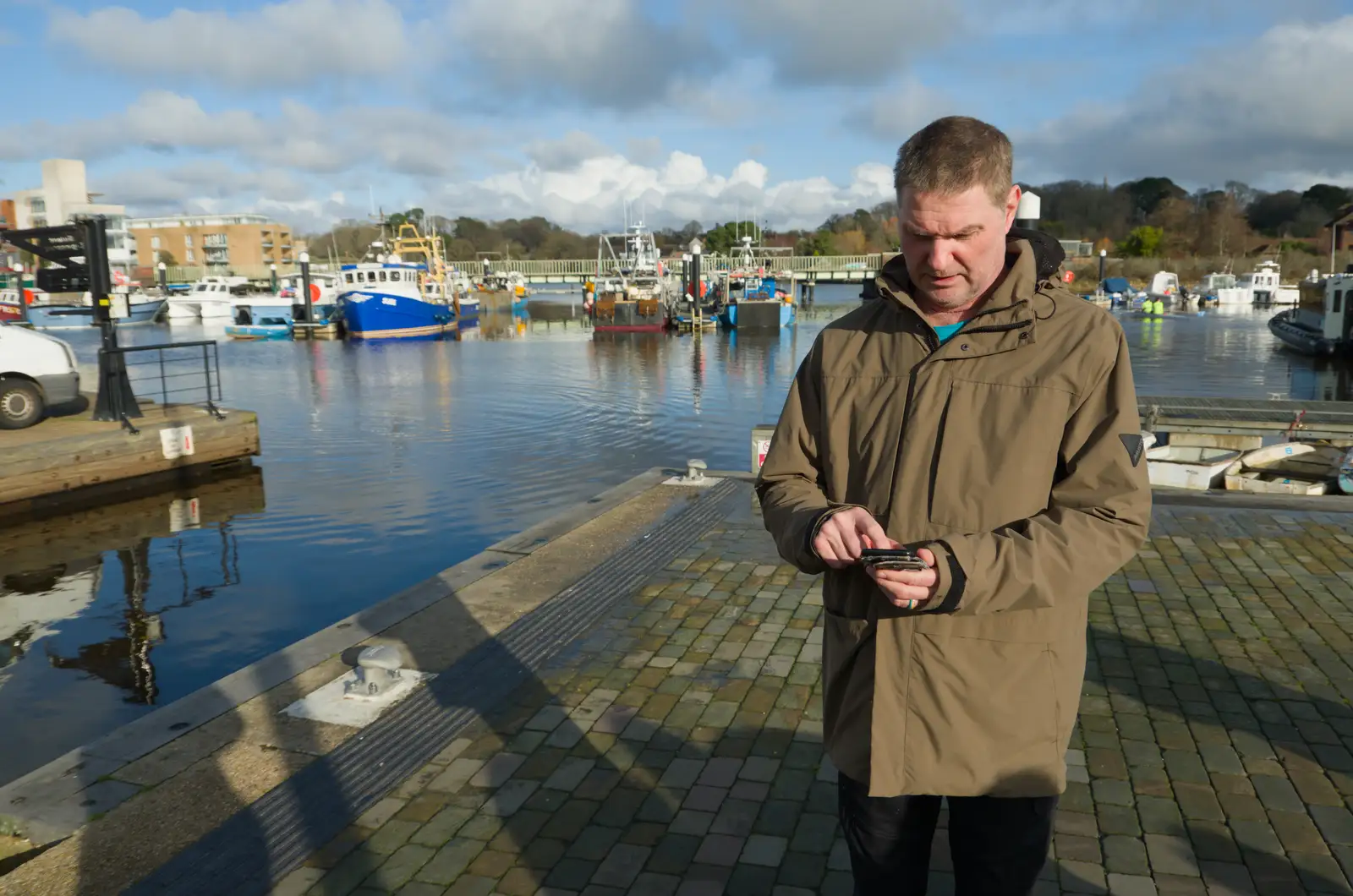Sean's on his phone again, from New Milton and a Return to Lymington, Hampshire - 17th January 2026