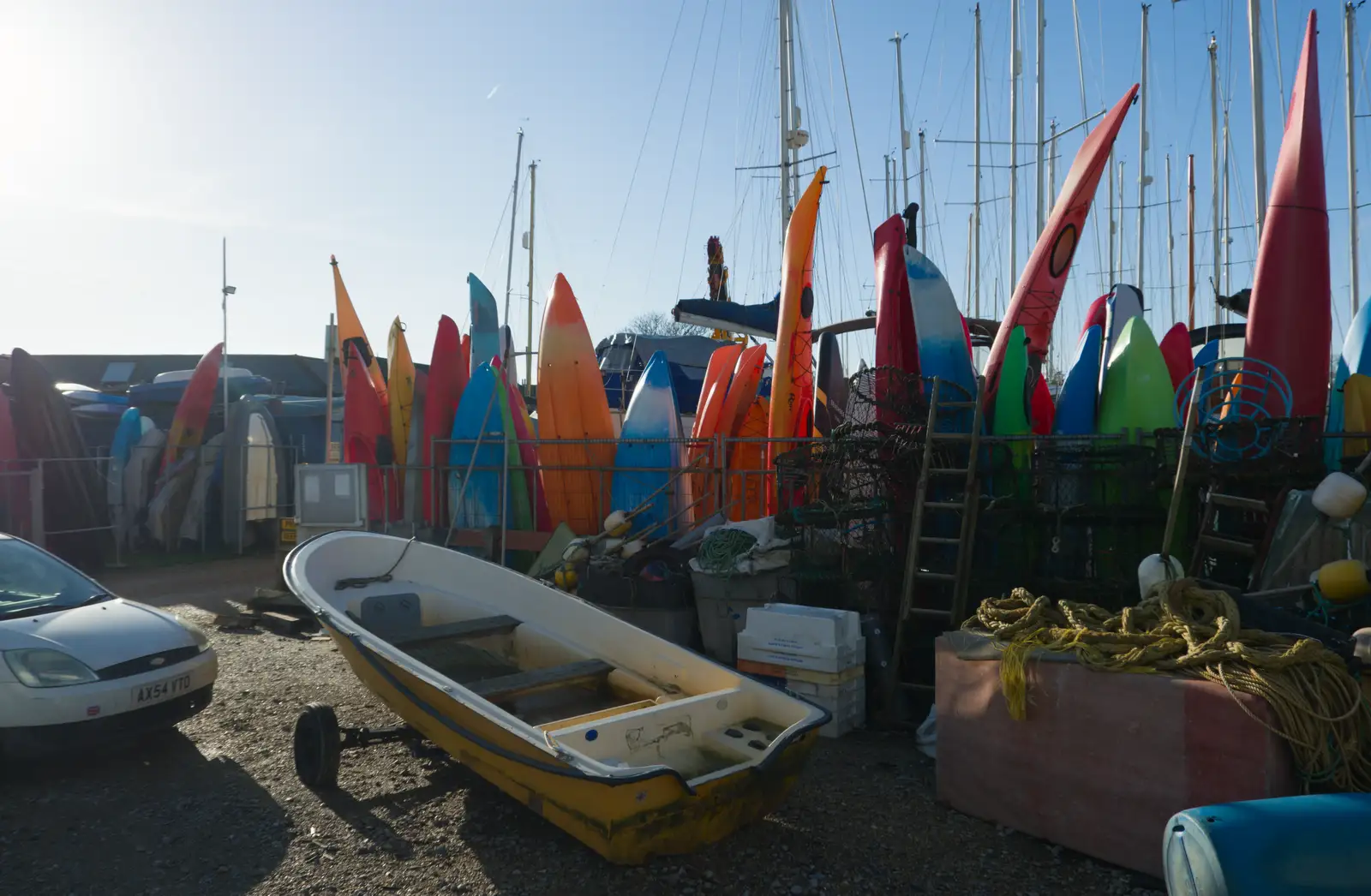 Bright paddle boards and canoes at Keyhaven, from New Milton and a Return to Lymington, Hampshire - 17th January 2026