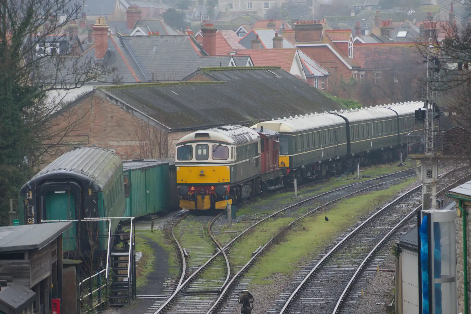 A Class 33 diesel lurks in the sidings, from From Poole to Portland the Slow Way: a Dorset Odyssey - 18th January 2026