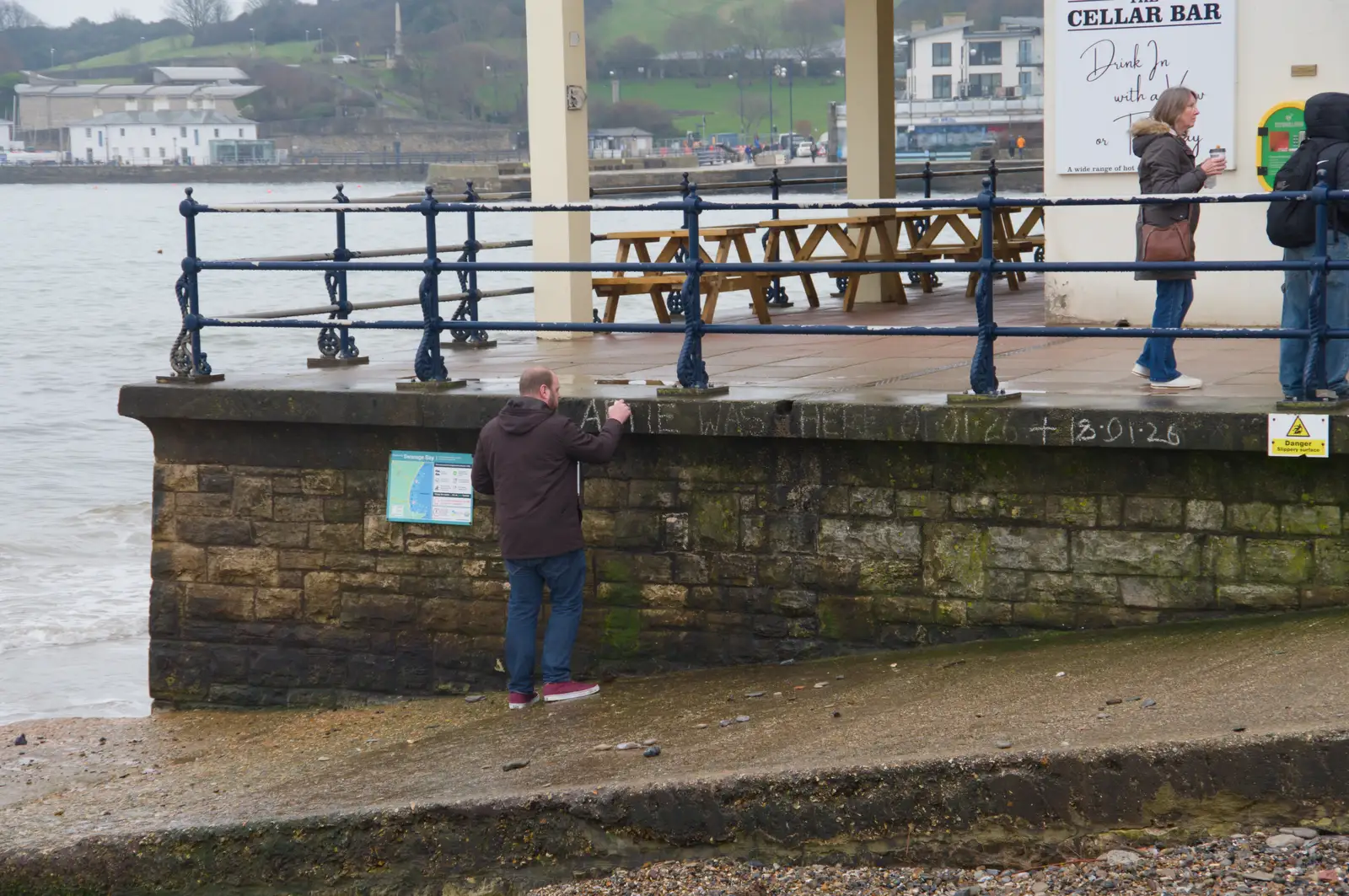 Some chalk graffiti is refreshed, from From Poole to Portland the Slow Way: a Dorset Odyssey - 18th January 2026