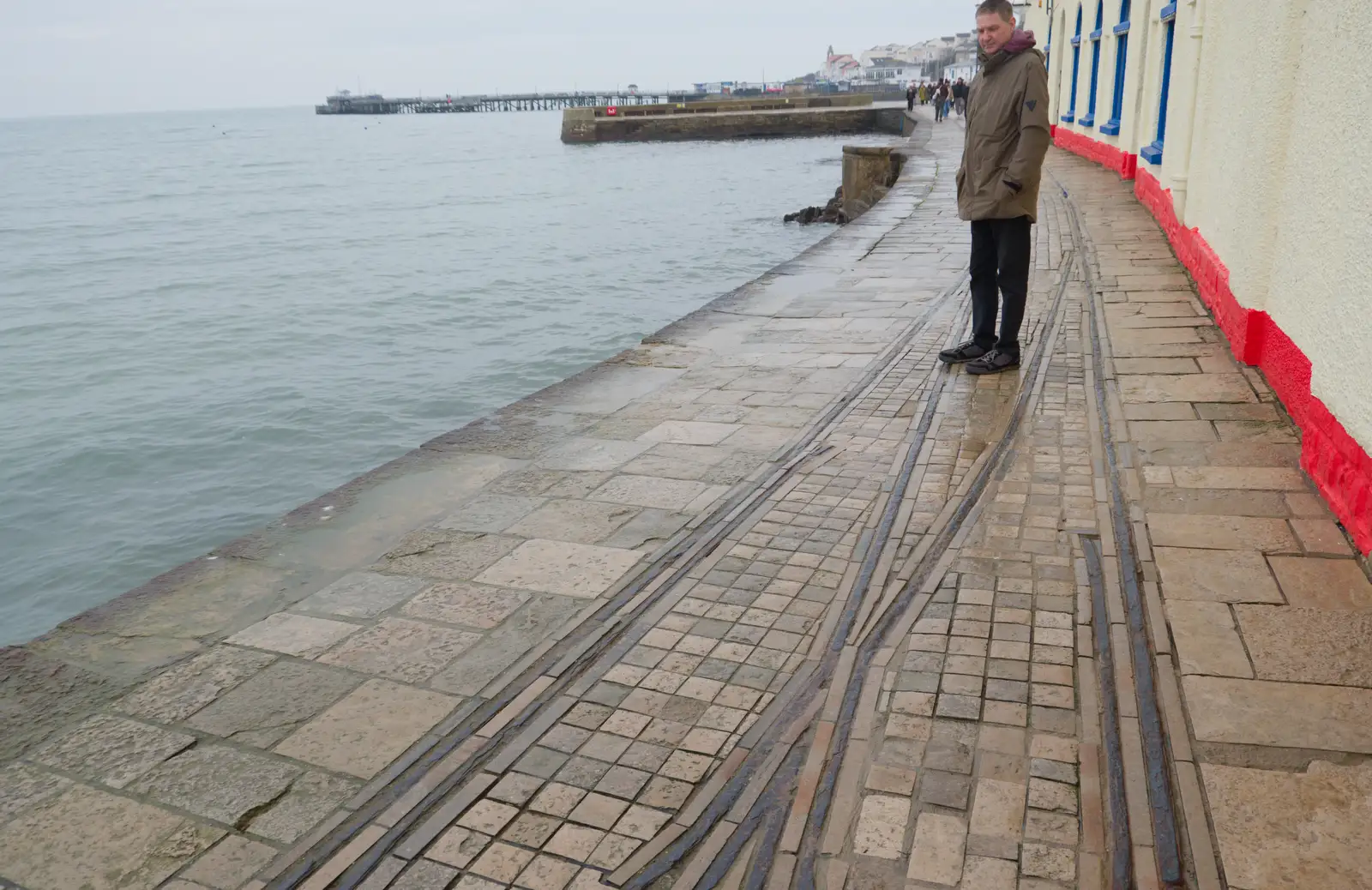 Sean on the old railway tracks by the seafront, from From Poole to Portland the Slow Way: a Dorset Odyssey - 18th January 2026