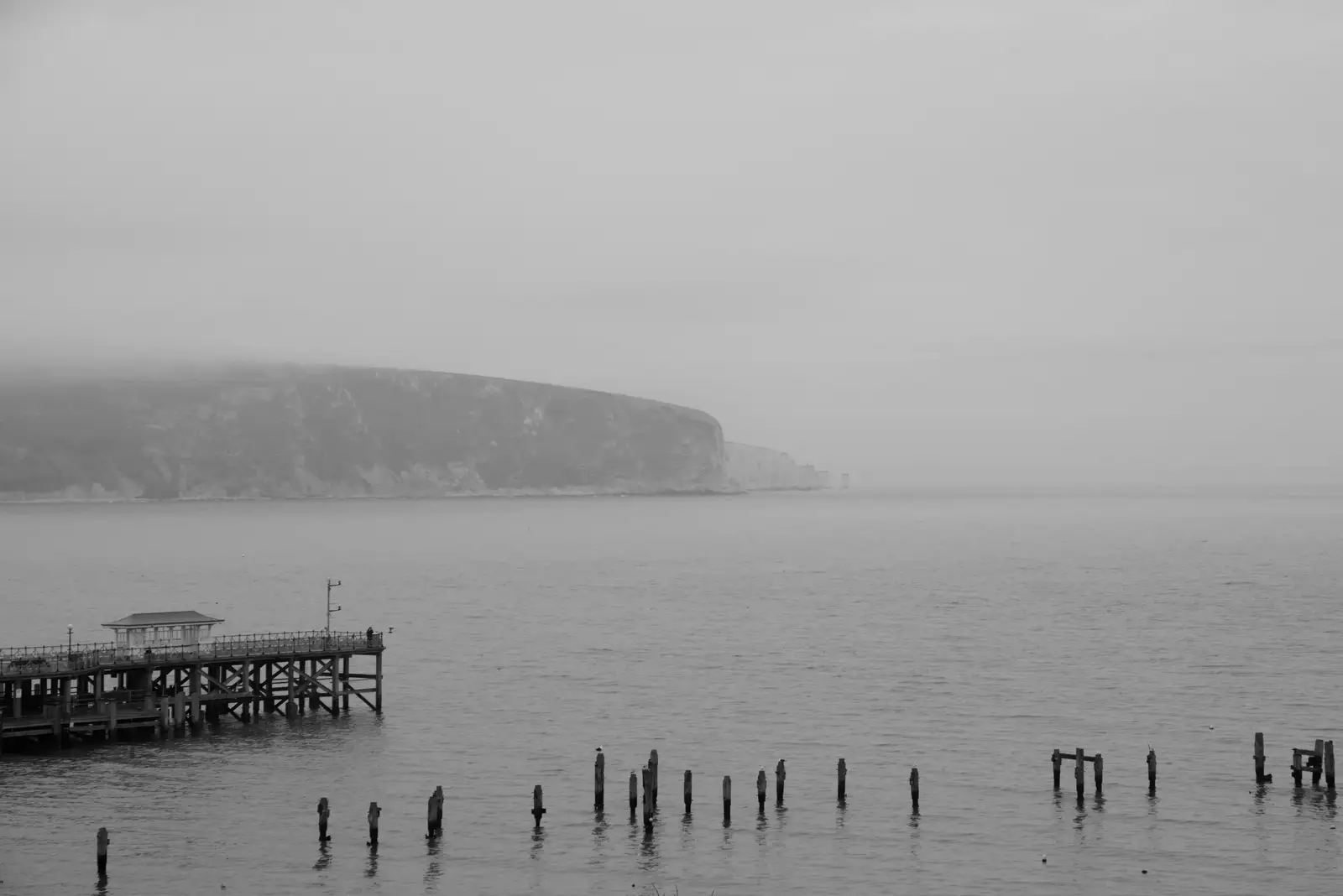 Looking over the derelict pier to Old Harry Rocks, from From Poole to Portland the Slow Way: a Dorset Odyssey - 18th January 2026