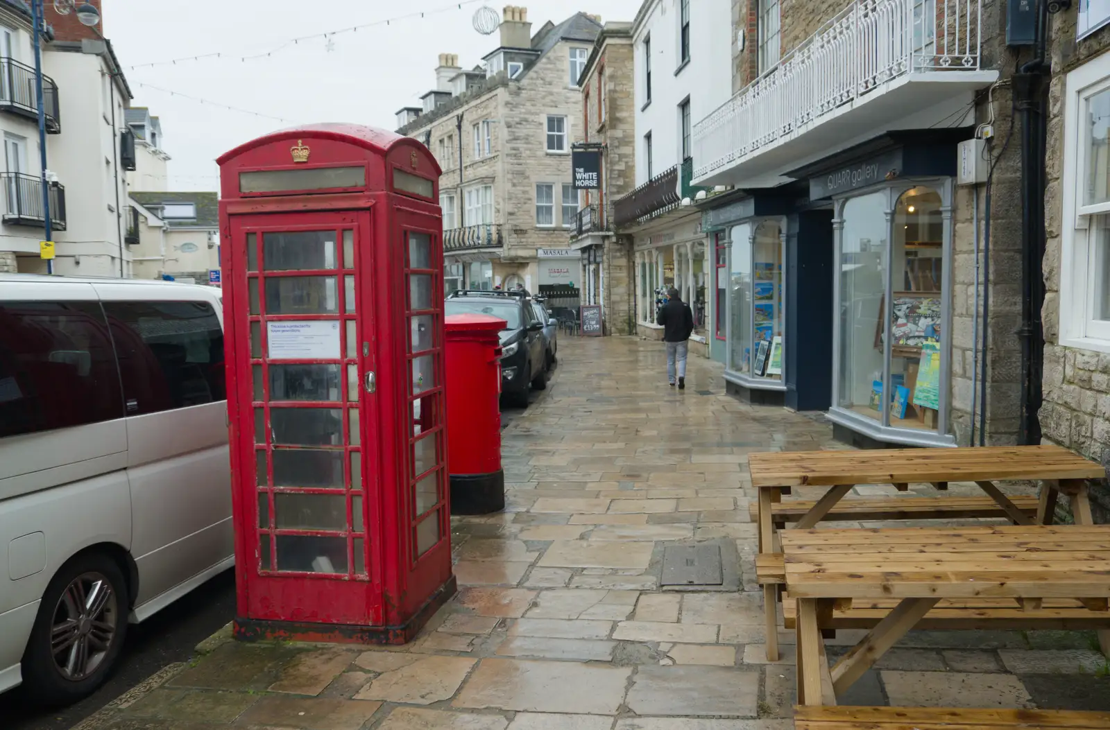 A K6 phone box on Swanage's High Street, from From Poole to Portland the Slow Way: a Dorset Odyssey - 18th January 2026