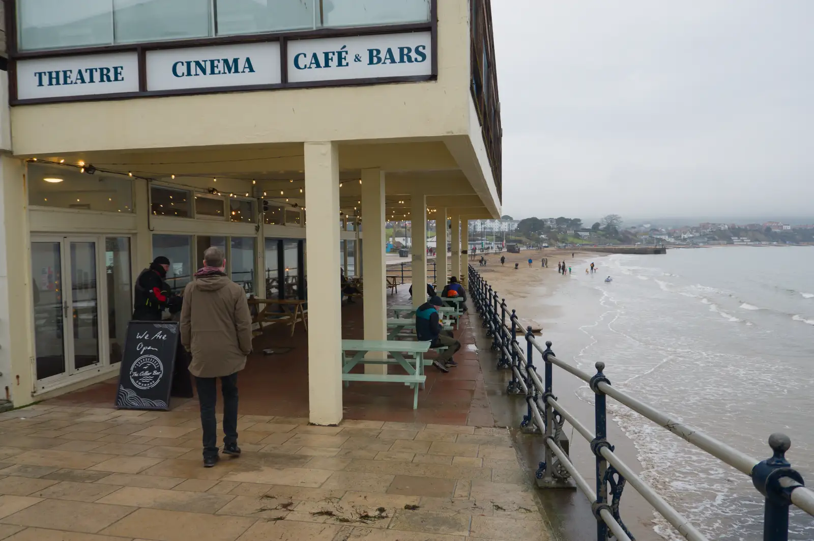 Sean walks under the Mowlem theatre, from From Poole to Portland the Slow Way: a Dorset Odyssey - 18th January 2026