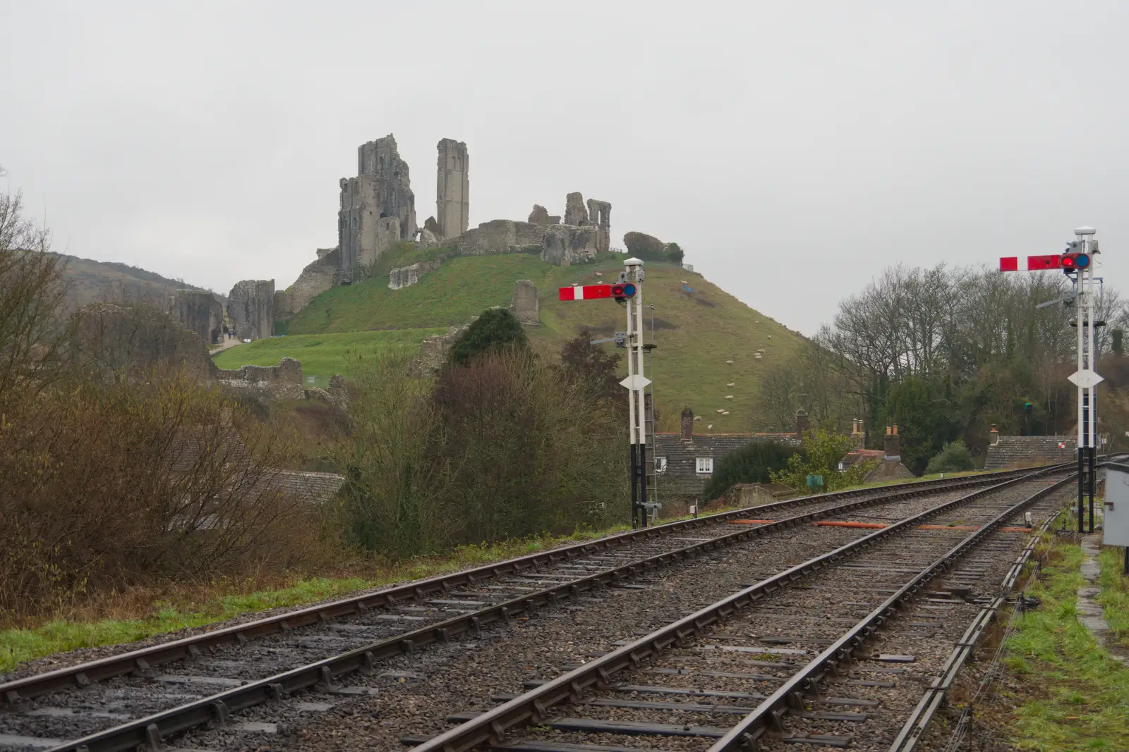 Corfe Castle and a couple of semaphore signals, from From Poole to Portland the Slow Way: a Dorset Odyssey - 18th January 2026