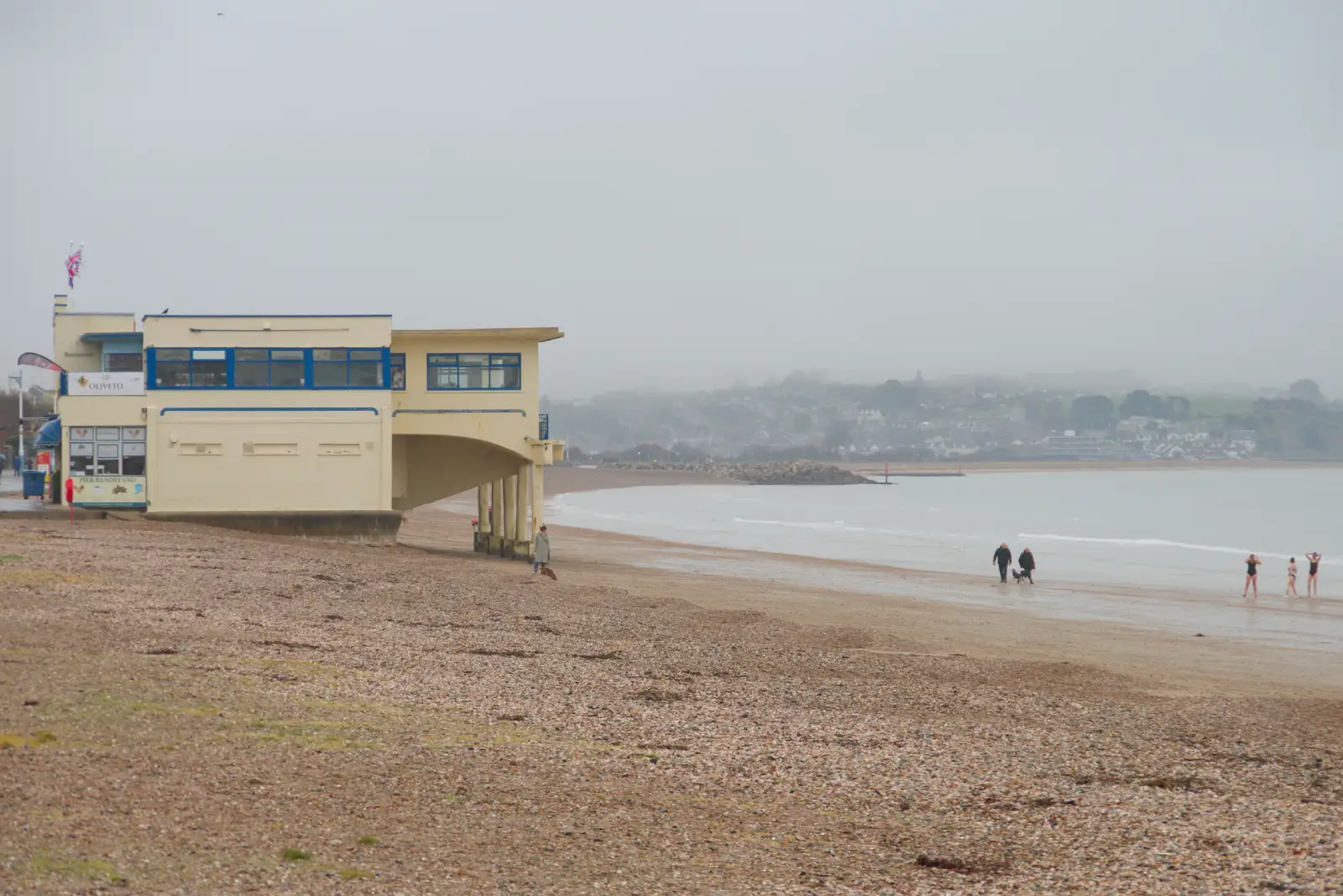 Swimmers near the Pier Bandstand on the beach, from From Poole to Portland the Slow Way: a Dorset Odyssey - 18th January 2026