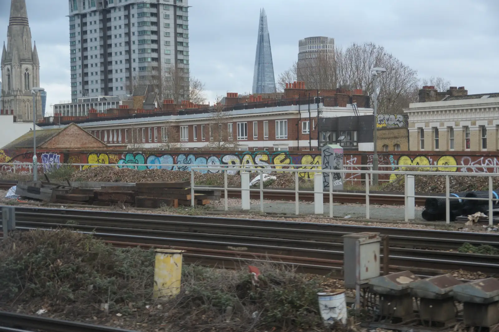 Wall tags and the Shard in Southwark, from From Poole to Portland the Slow Way: a Dorset Odyssey - 18th January 2026