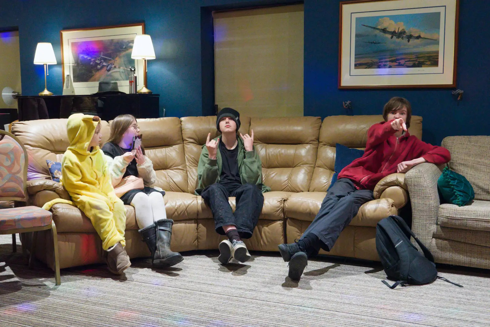 Fred gives it some gang sign, from Dove Players' Wrap Party, Braisworth, Suffolk - 23rd JAnuary 2026