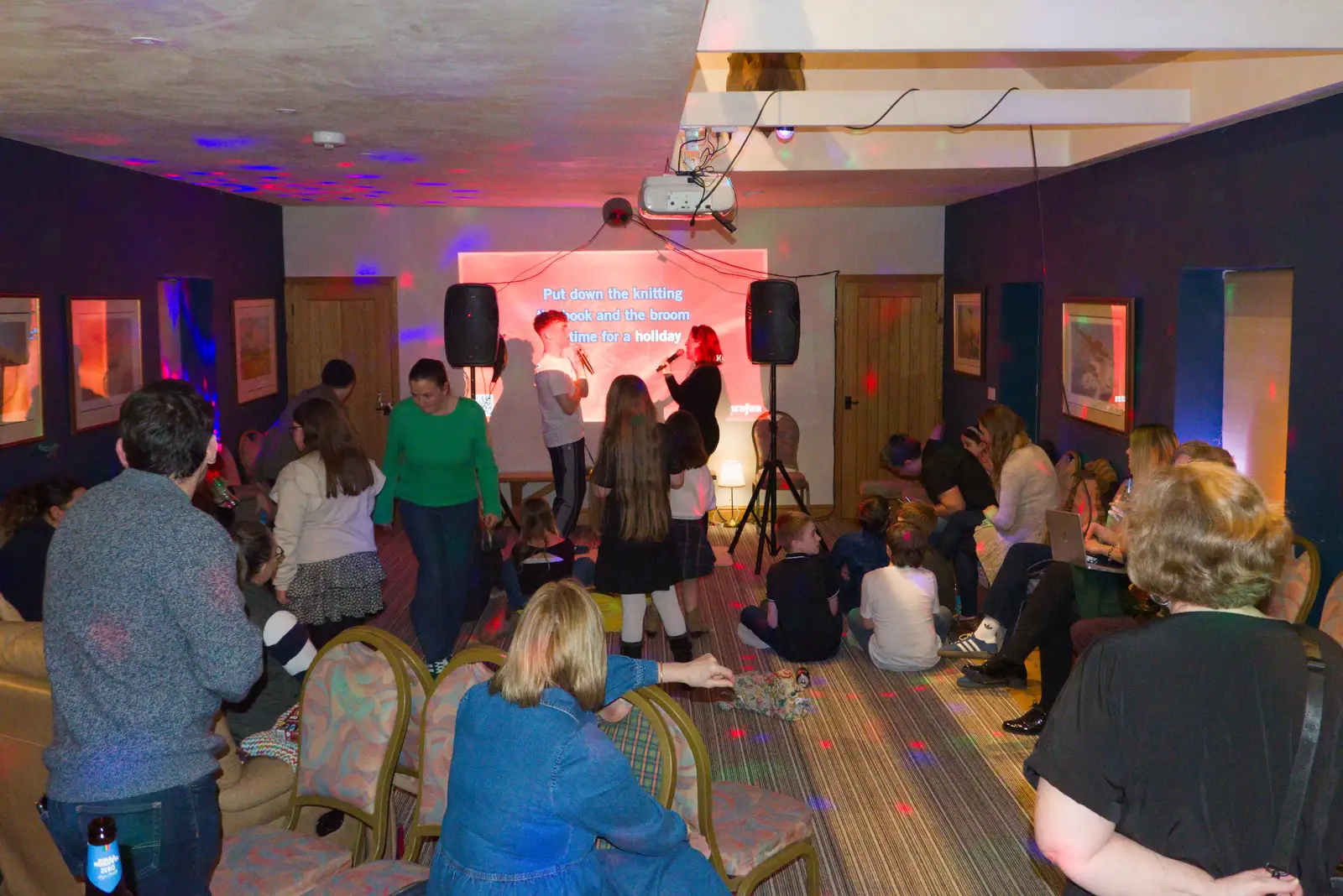 The karaoke session breaks out, from Dove Players' Wrap Party, Braisworth, Suffolk - 23rd JAnuary 2026