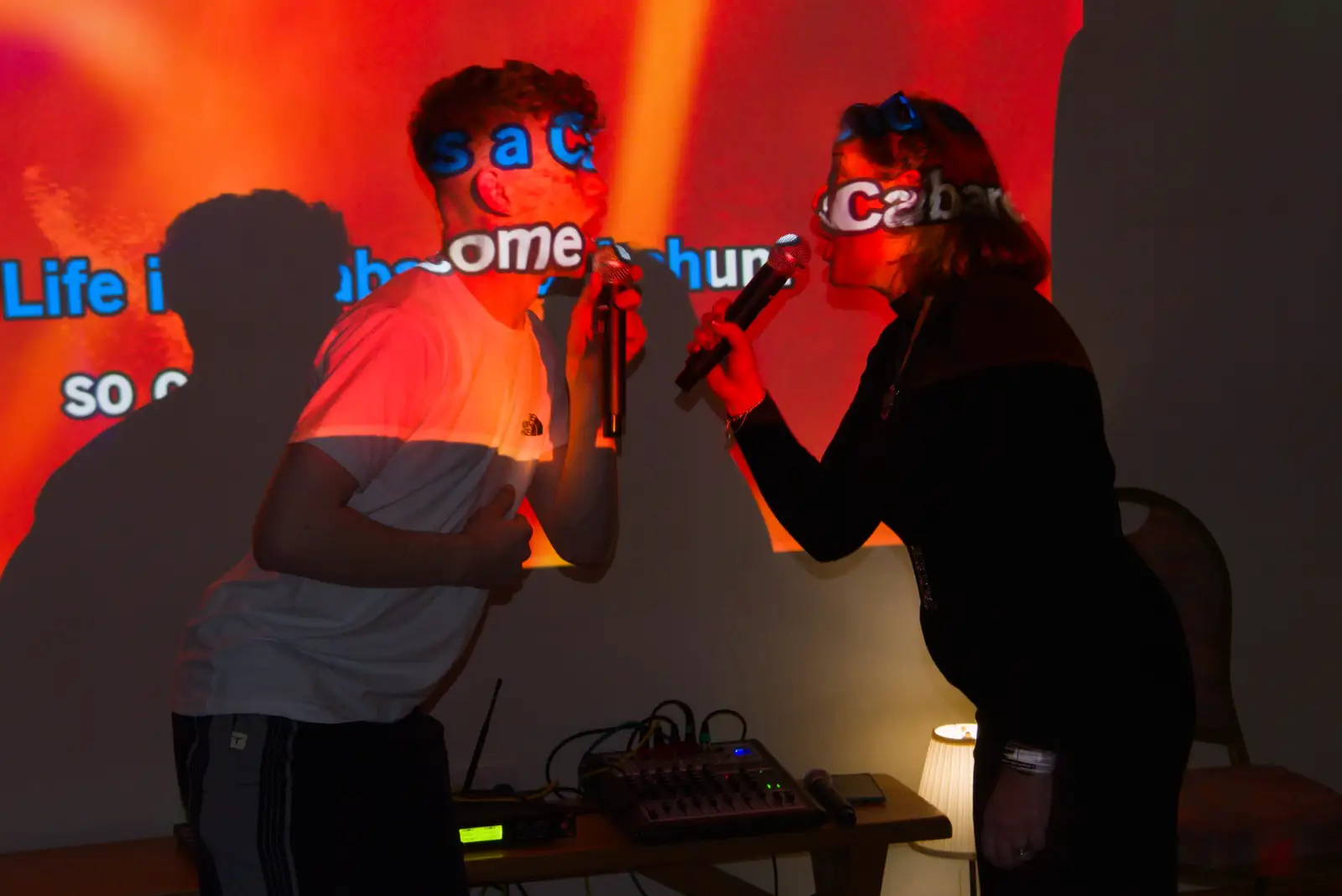 Harrison and Suzanne start the karaoke, from Dove Players' Wrap Party, Braisworth, Suffolk - 23rd JAnuary 2026