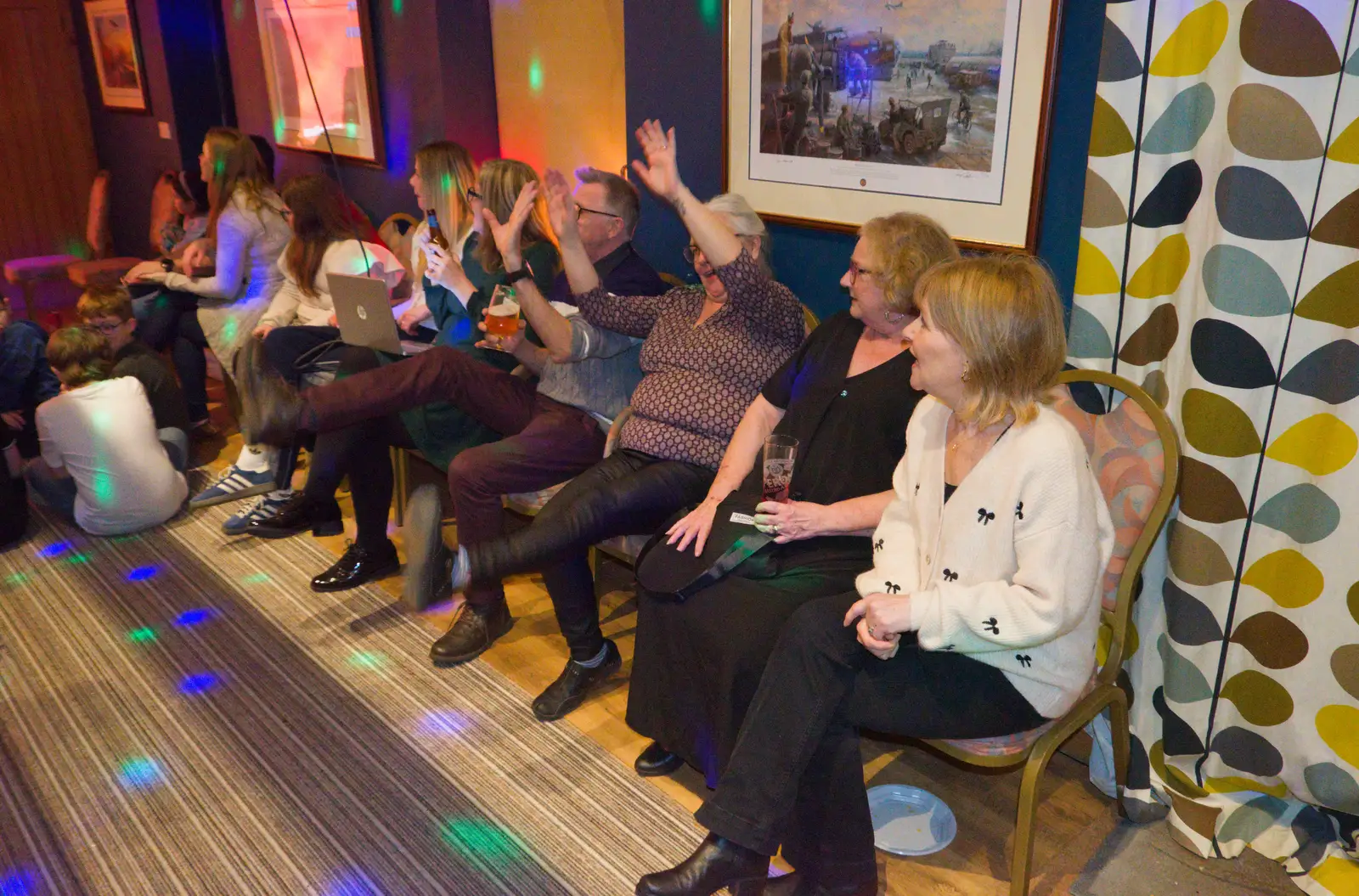Arms in the air from the audience, from Dove Players' Wrap Party, Braisworth, Suffolk - 23rd JAnuary 2026