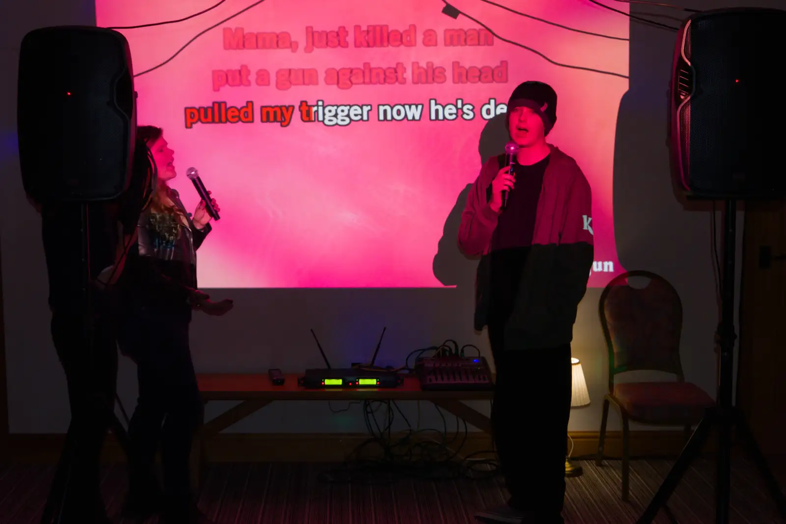 Alice and Fred take on Bohemian Rhapsody, from Dove Players' Wrap Party, Braisworth, Suffolk - 23rd JAnuary 2026