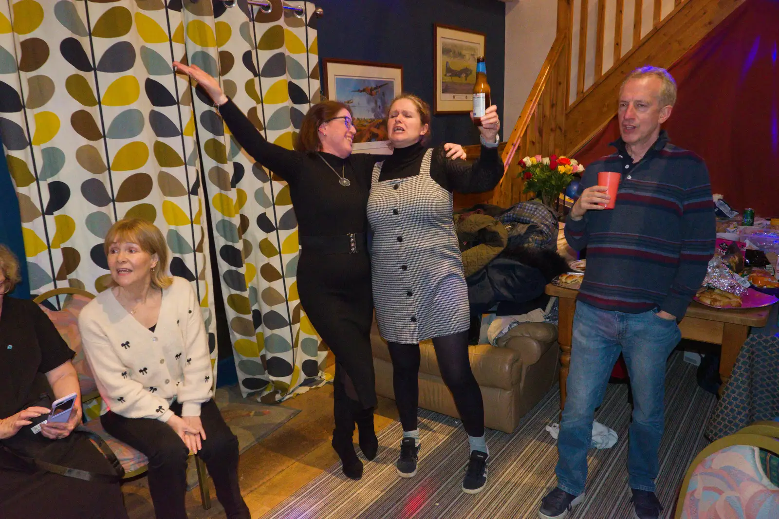 Suzanne and Isobel get into it, from Dove Players' Wrap Party, Braisworth, Suffolk - 23rd JAnuary 2026