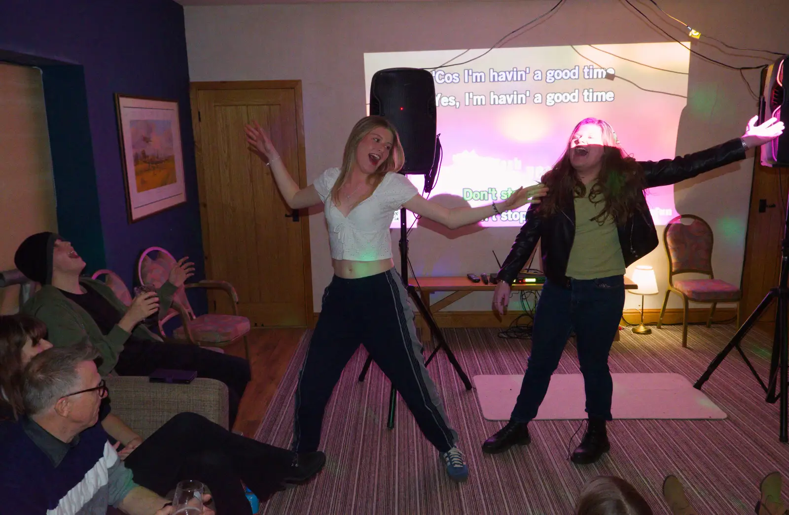Jess and Alice are dancing, from Dove Players' Wrap Party, Braisworth, Suffolk - 23rd JAnuary 2026