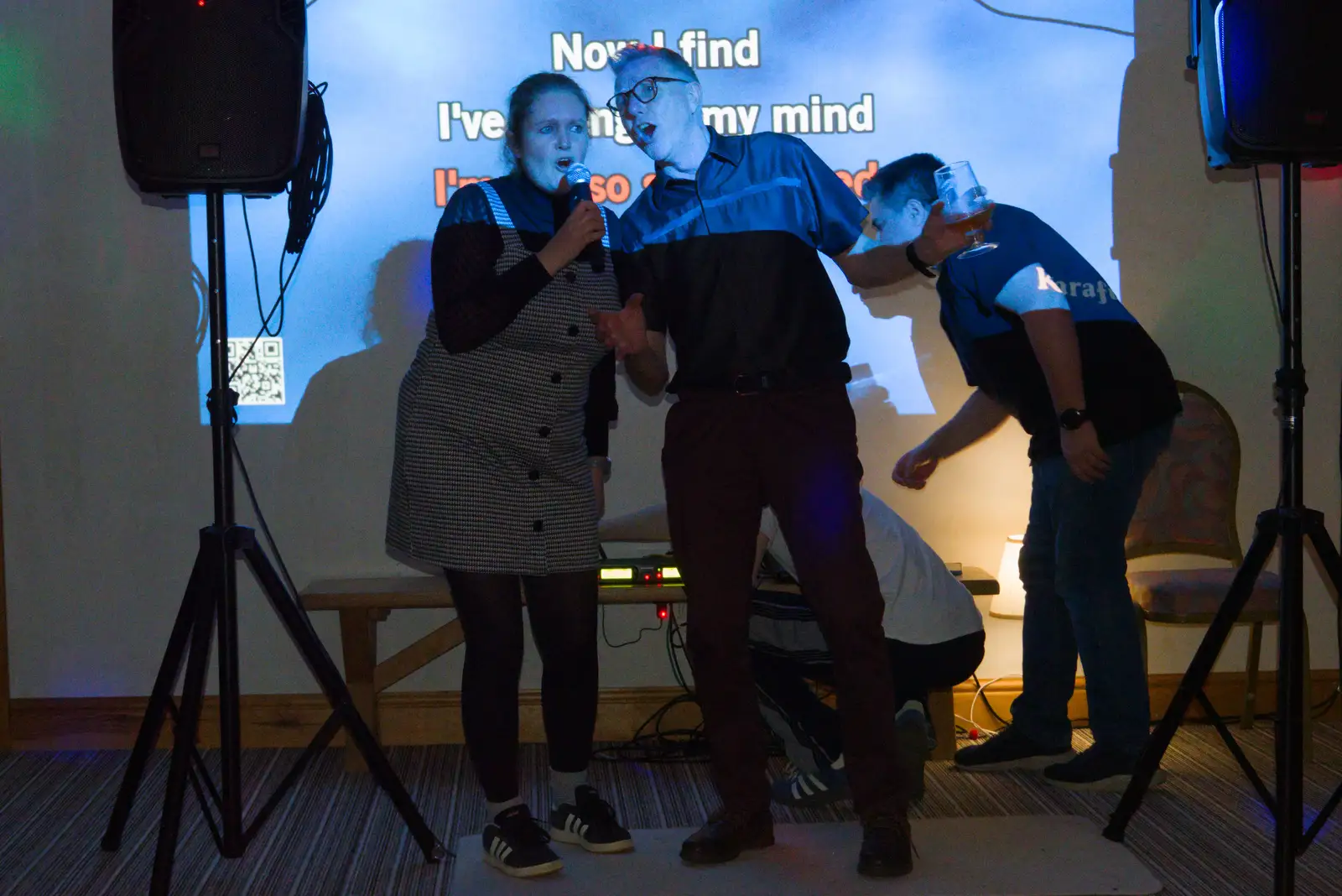 Isobel and Keith on karaoke, from Dove Players' Wrap Party, Braisworth, Suffolk - 23rd JAnuary 2026