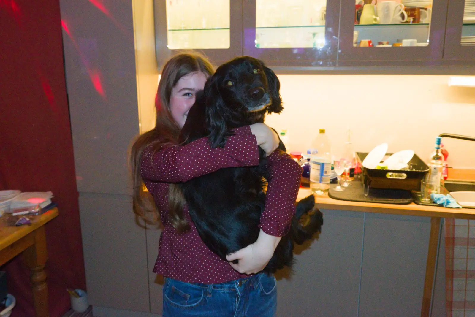 Milly gives Peppa a bit of a cuddle, from Dove Players' Wrap Party, Braisworth, Suffolk - 23rd JAnuary 2026