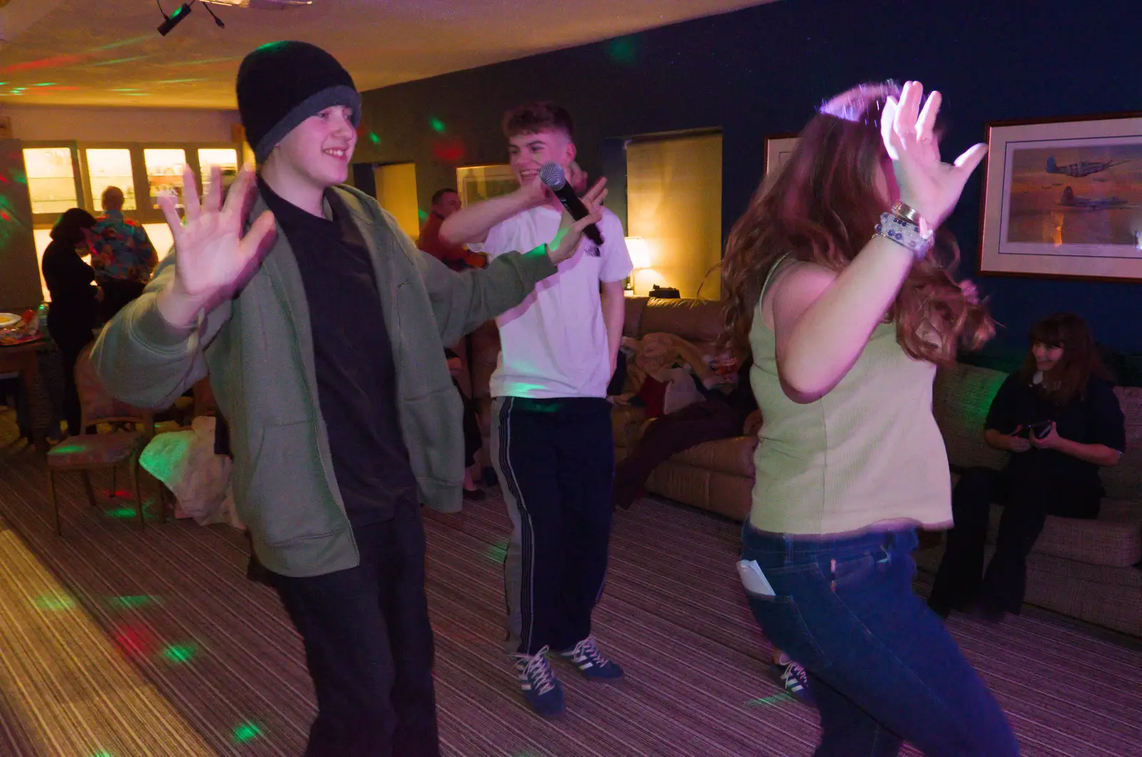 Fred, Harrison and Alice in the zone, from Dove Players' Wrap Party, Braisworth, Suffolk - 23rd JAnuary 2026