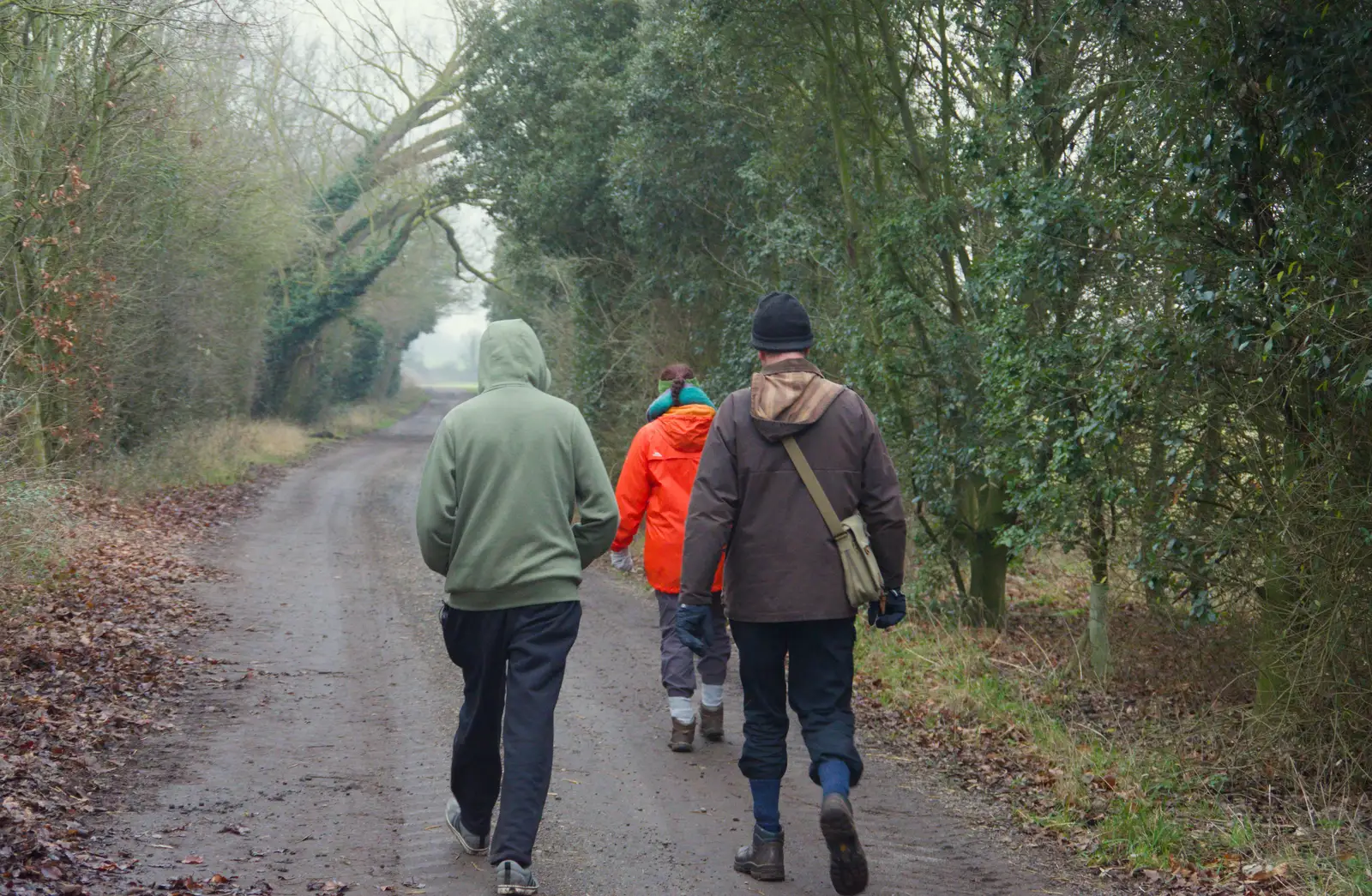 The family on the track, as seen by Harry, from Another Walk to the Crossways, Scole, Norfolk - 25th January 2026
