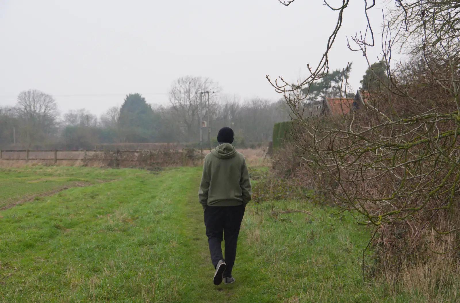 Fred on the path near Chinner's field, from Another Walk to the Crossways, Scole, Norfolk - 25th January 2026