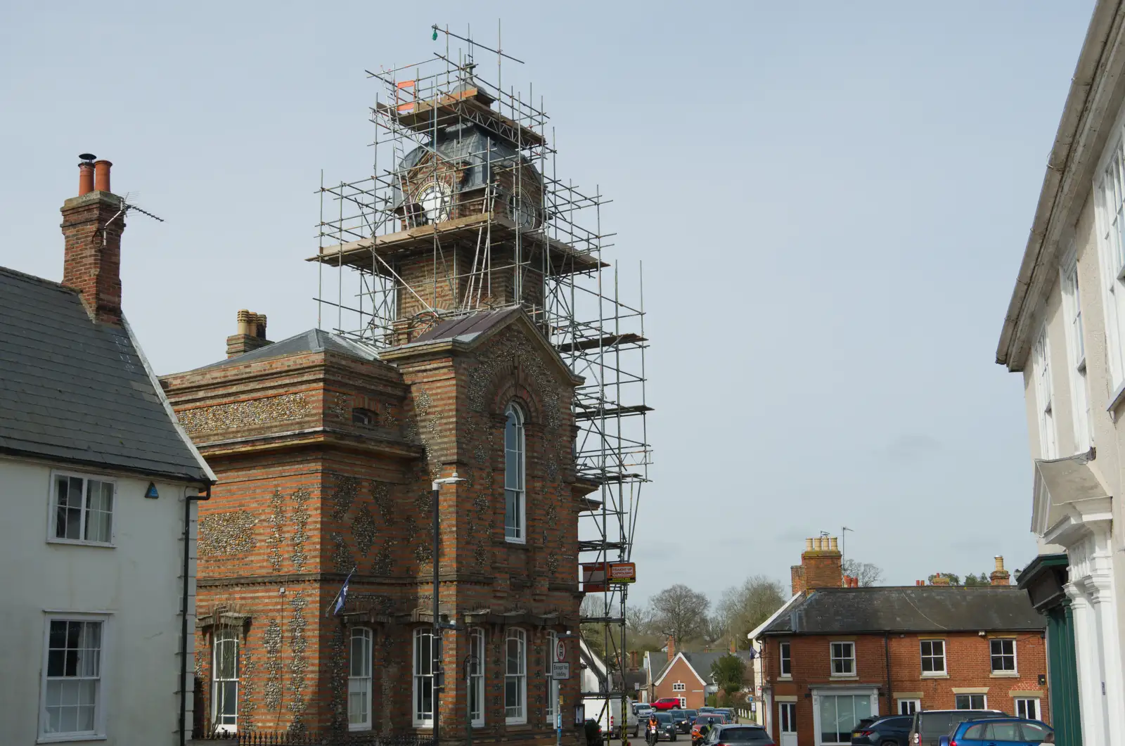 The town hall is haviong some work done on the tower, from A Small March Miscellany, Eye, Suffolk - 18th MArch 2026
