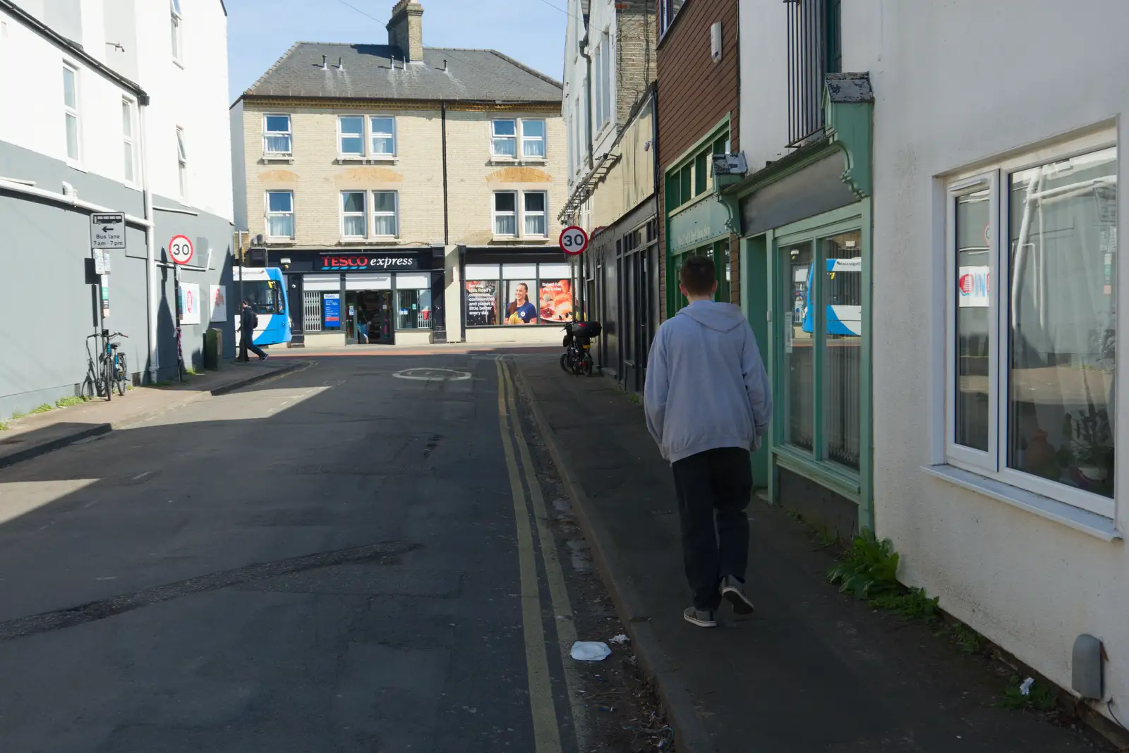 Fred outside Wood, Wind and Brass on Russell Street, from Saxophone Shopping in Cambridge - 21st March 2026