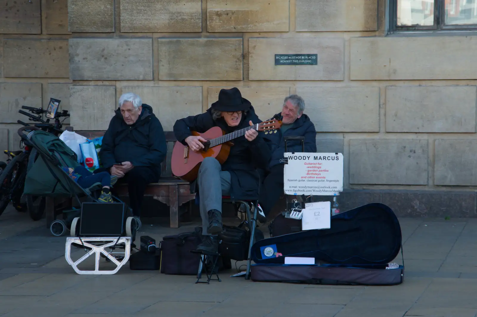Woody Marcus plays guitar outside the Guildhall, from Saxophone Shopping in Cambridge - 21st March 2026