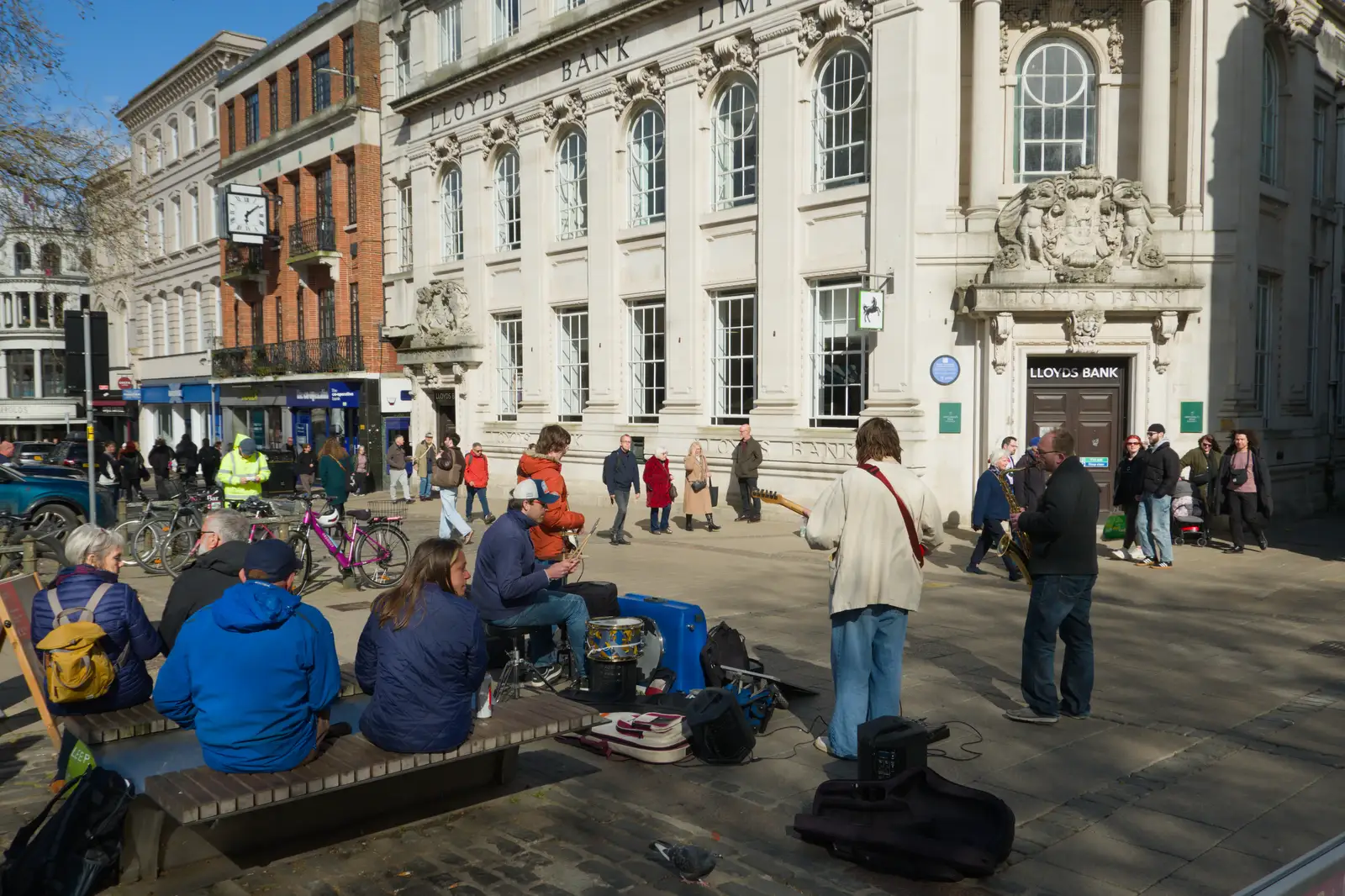 Behind the band near Lloyd's Bank, from Hospital Trips to Norwich, Norfolk - 25th March 2026