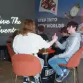 Isabella and Lewis have a quick arm-wrestle, Harry's Escape Room, Timber Hill, Norwich - 28th March 2026
