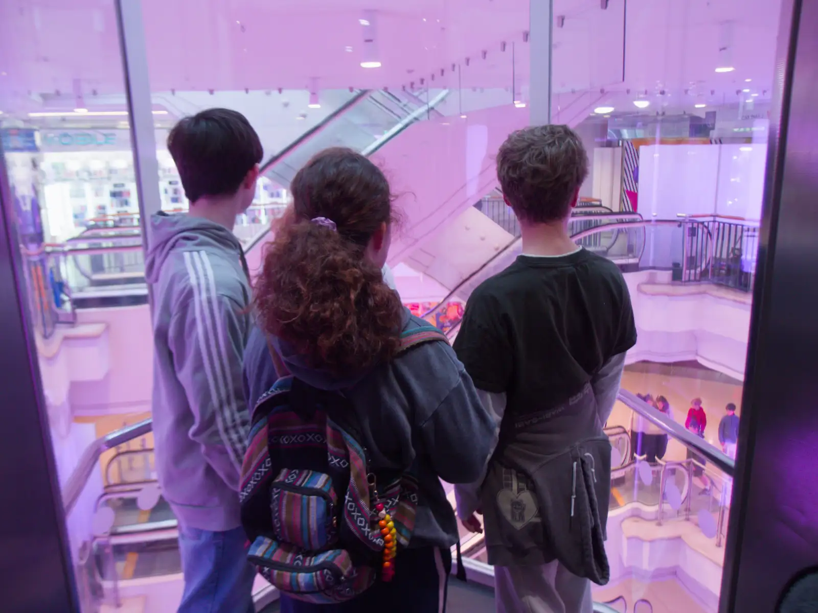 Castle Mall is bathed in pink light, from Harry's Escape Room, Timber Hill, Norwich - 28th March 2026